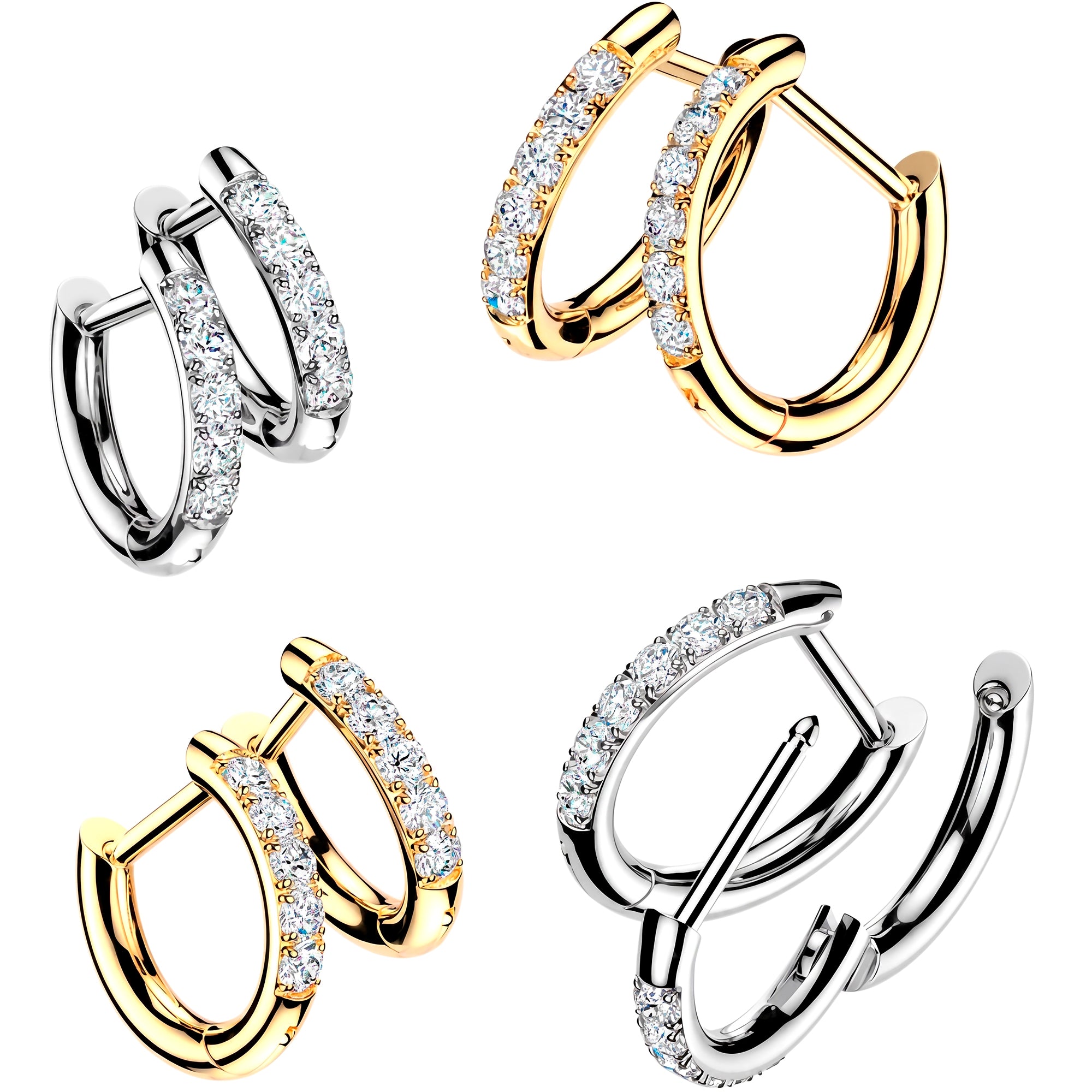 CZ Glam Hinged Hoop Earrings – 18G Surgical Steel Sparkle Hoops