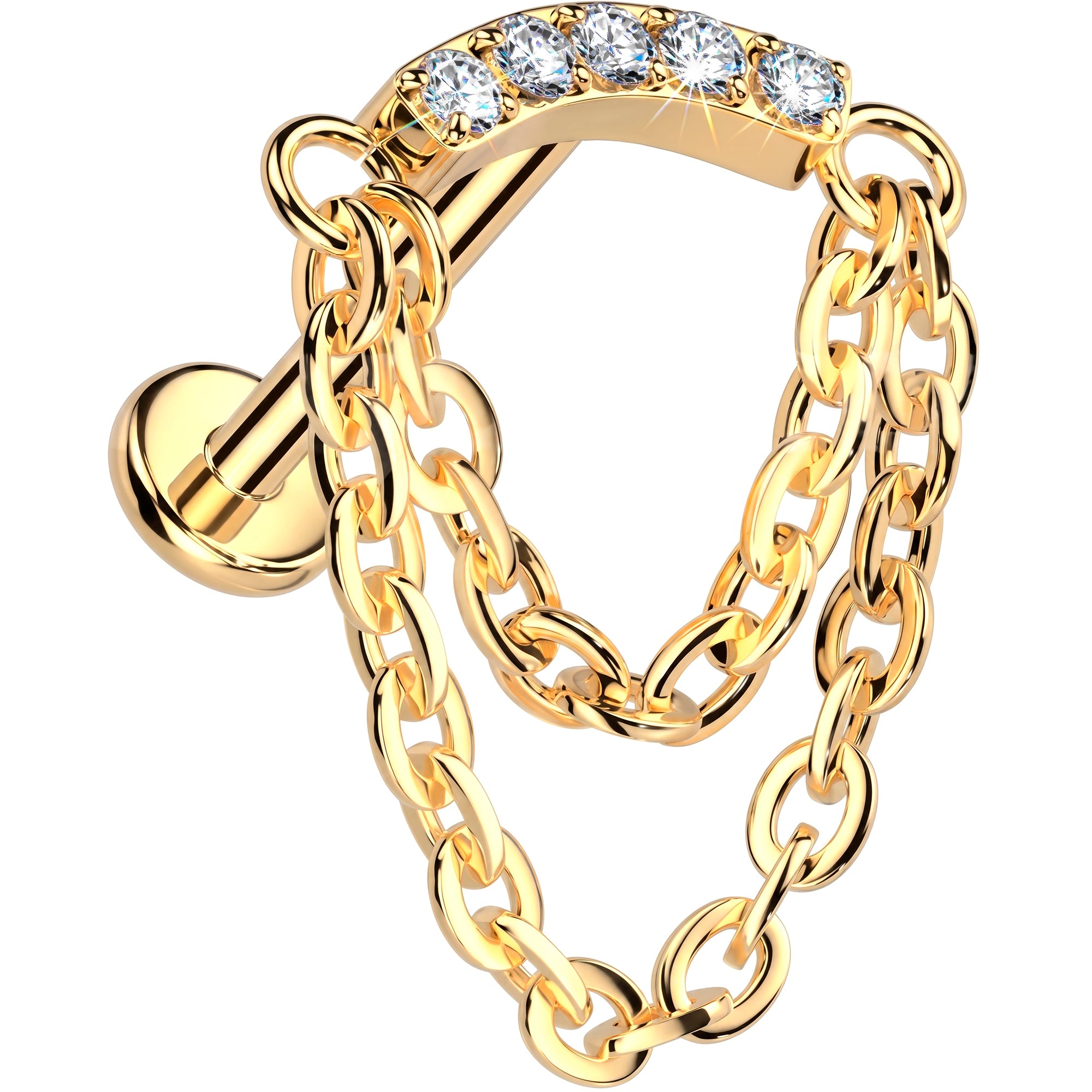 CZ Glamour Chain Titanium Threadless Dangle Hidden Helix Earring