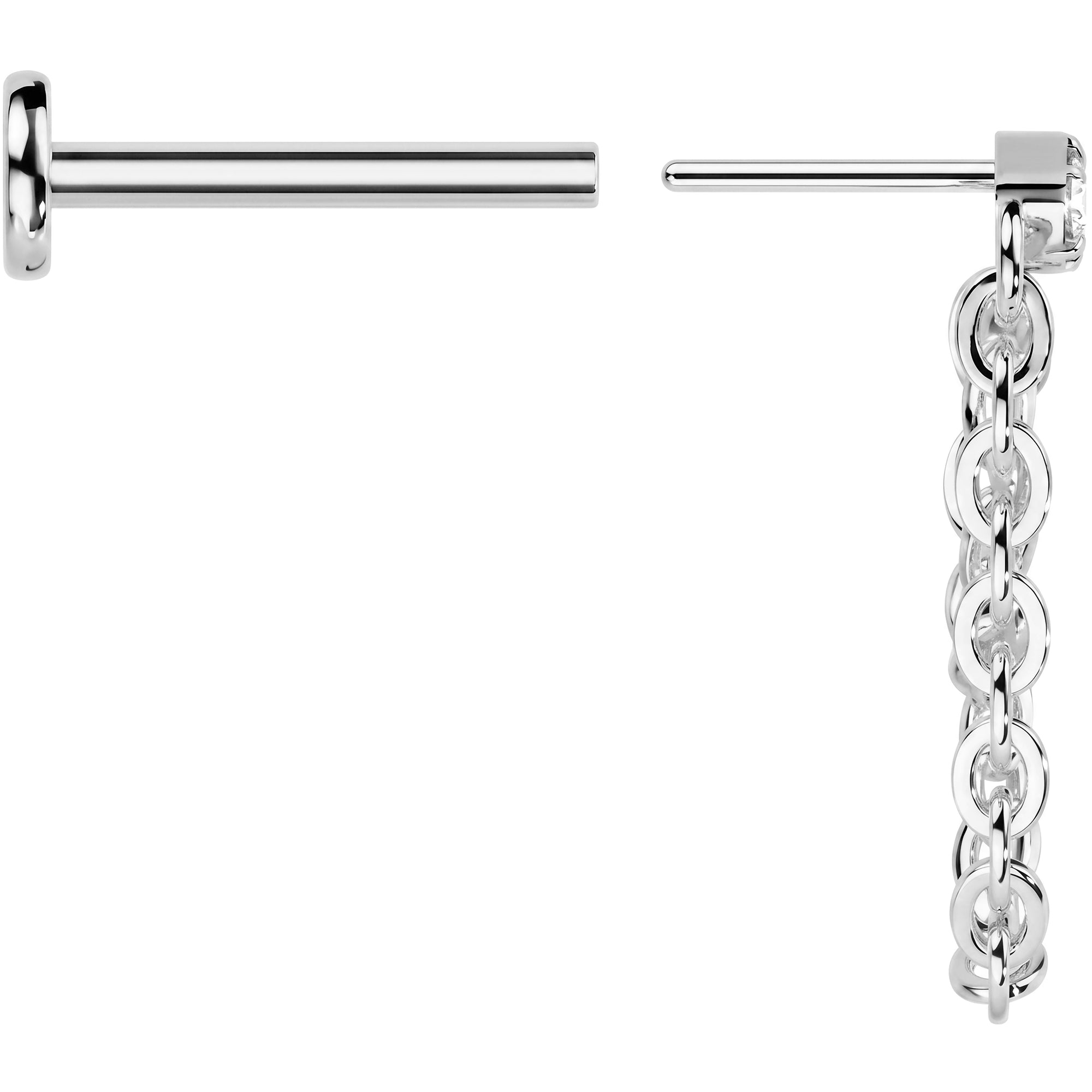 CZ Glamour Chain Titanium Threadless Dangle Hidden Helix Earring