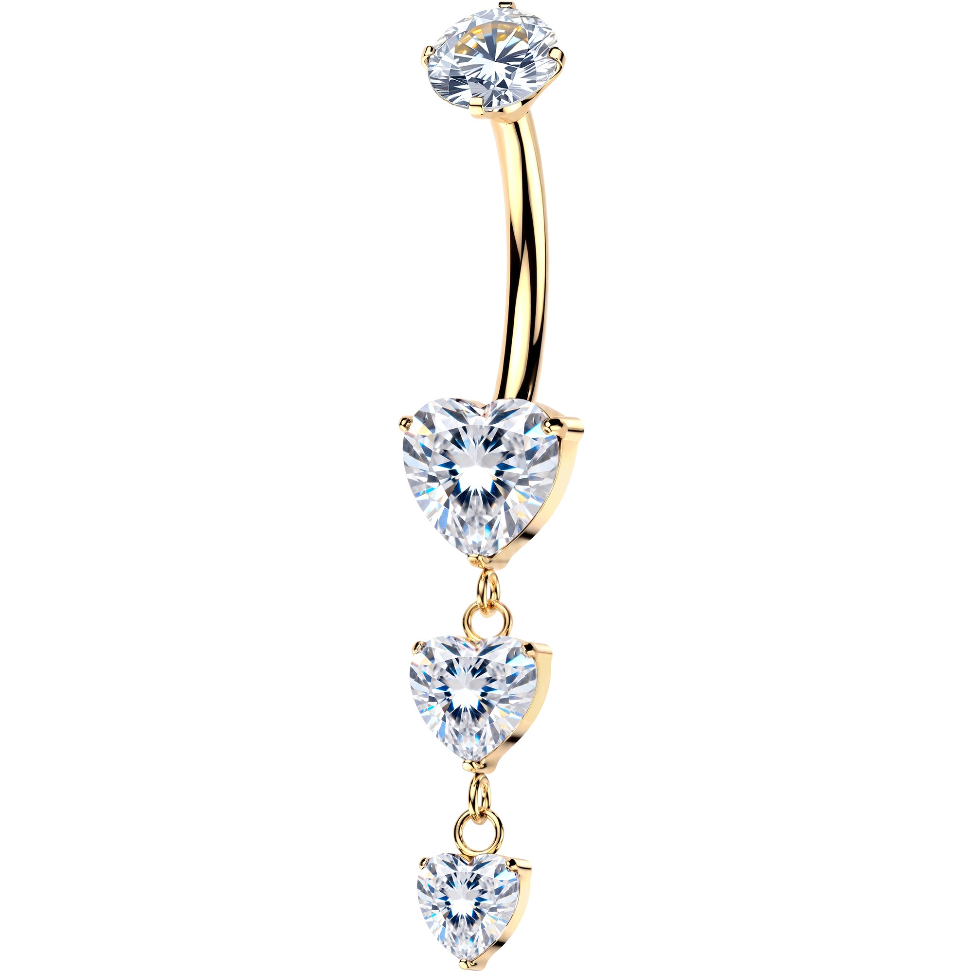 Titanium Triple Heart CZ Dangle Belly Ring – 14G Internally Threaded Navel Ring