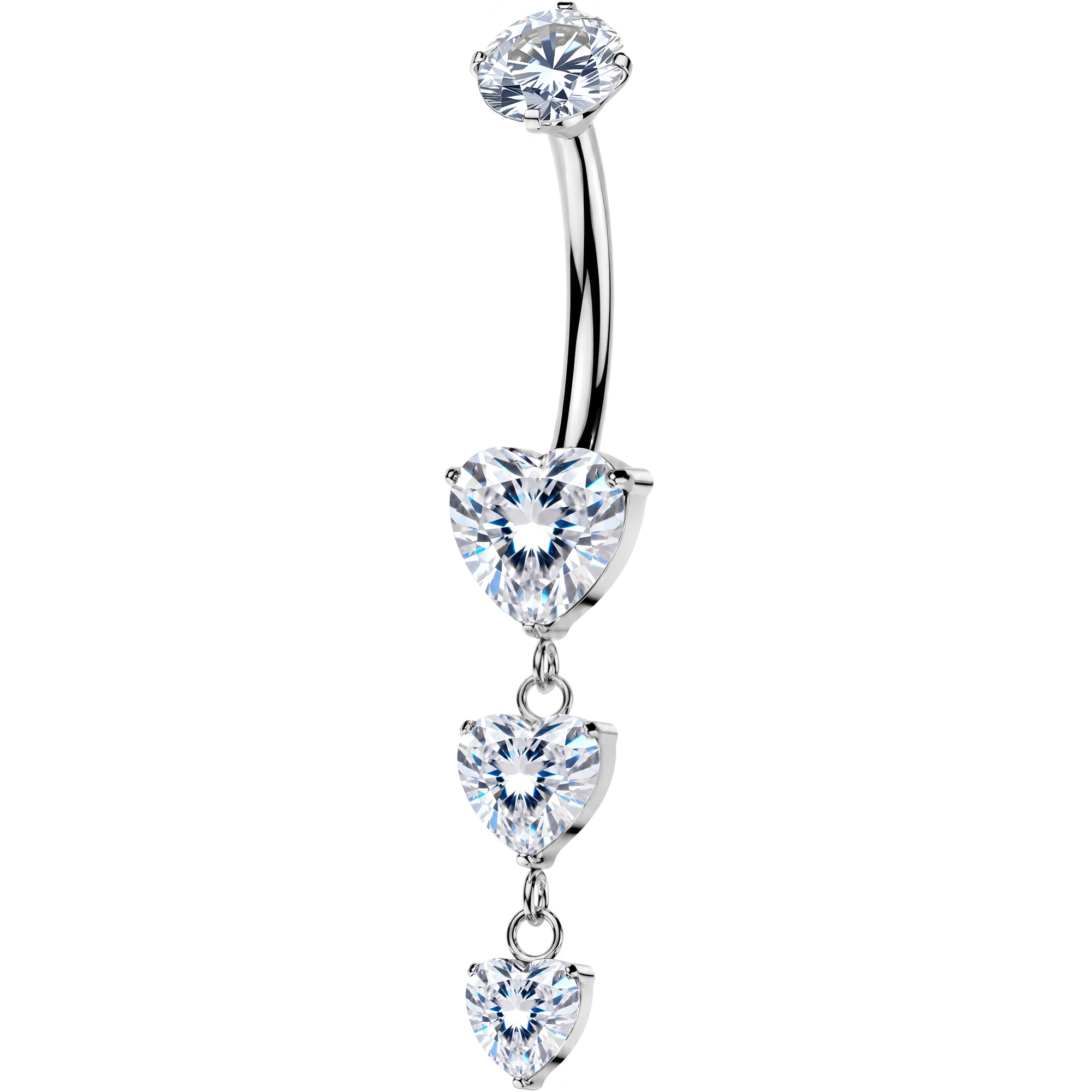 Titanium Triple Heart CZ Dangle Belly Ring – 14G Internally Threaded Navel Ring