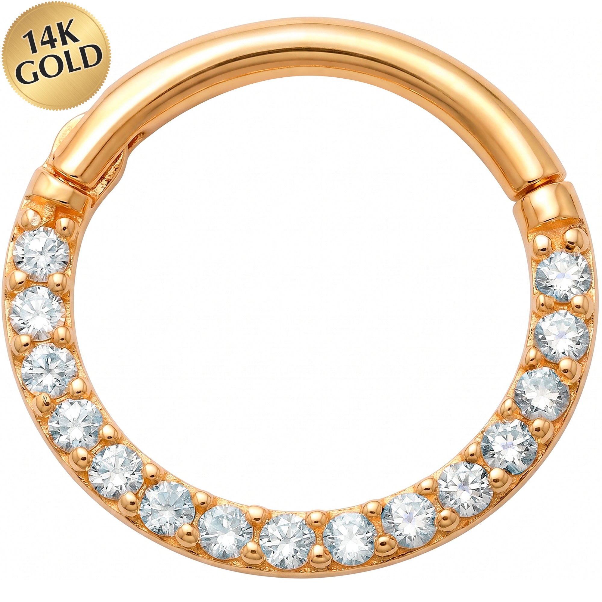 18G 5/16 Solid 14k Yellow Gold CZ Infinite Sparkle Hinged Segment Clicker Ring