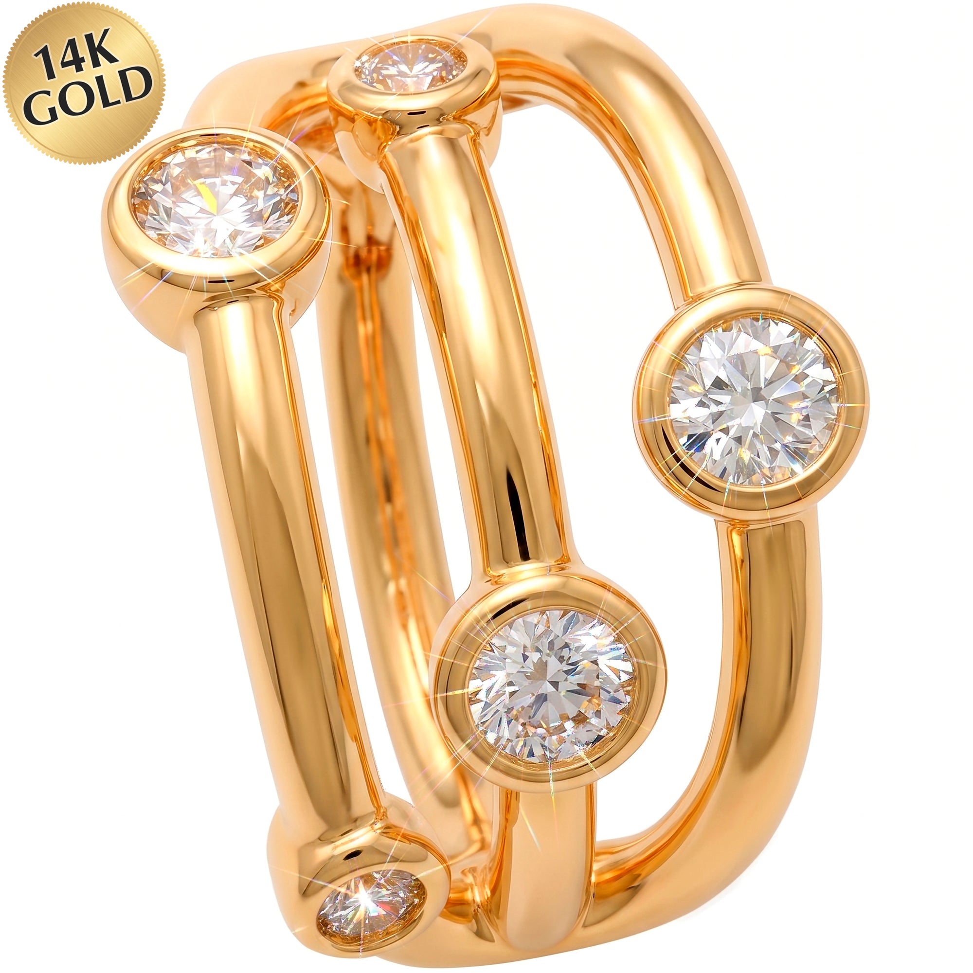 18G 5/16 Solid 14k Yellow Gold CZ Orbit Sparkle Hinged Segment Clicker Ring