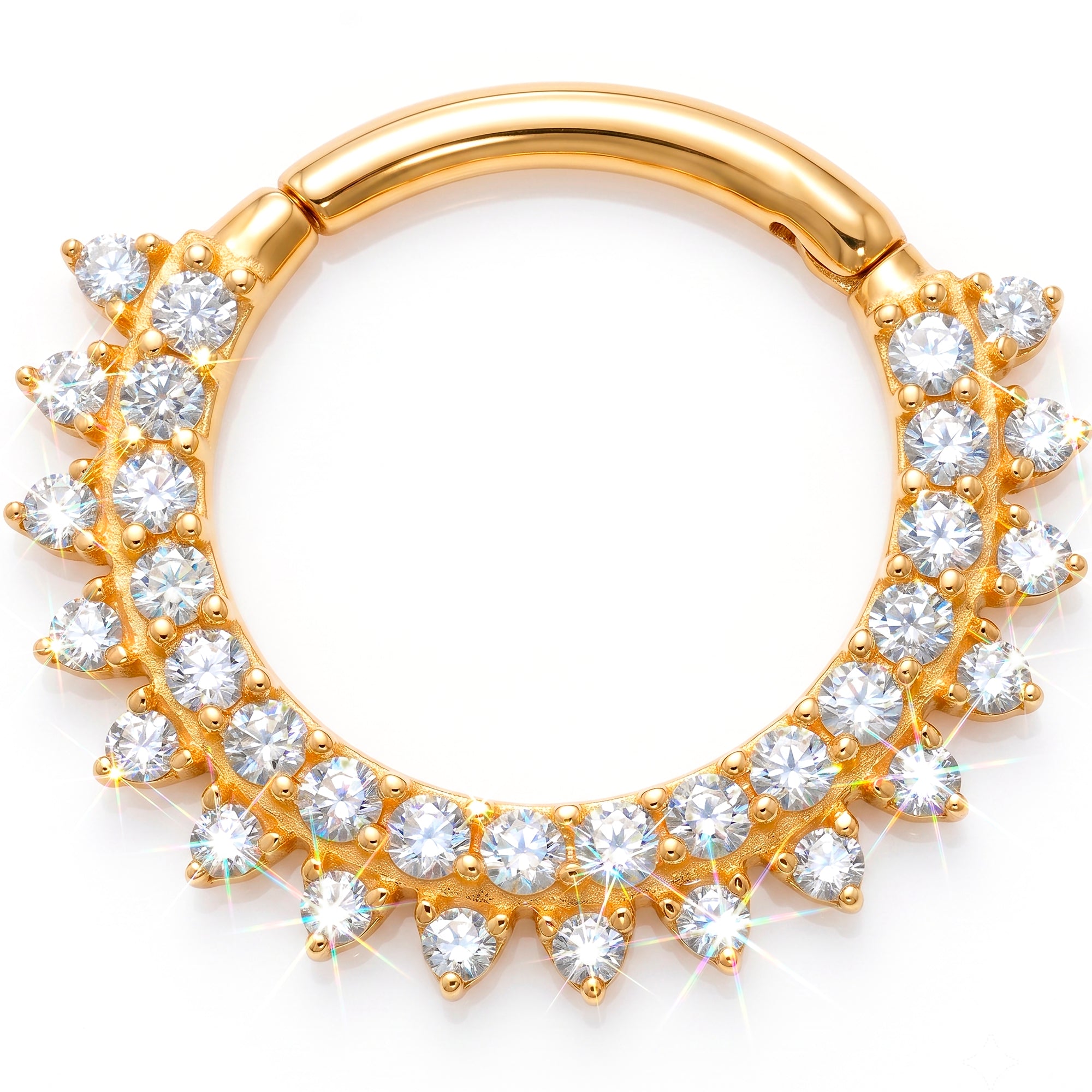 18G 9mm Solid 14k Yellow Gold CZ Diamondburst Halo Hinged Segment Clicker Ring