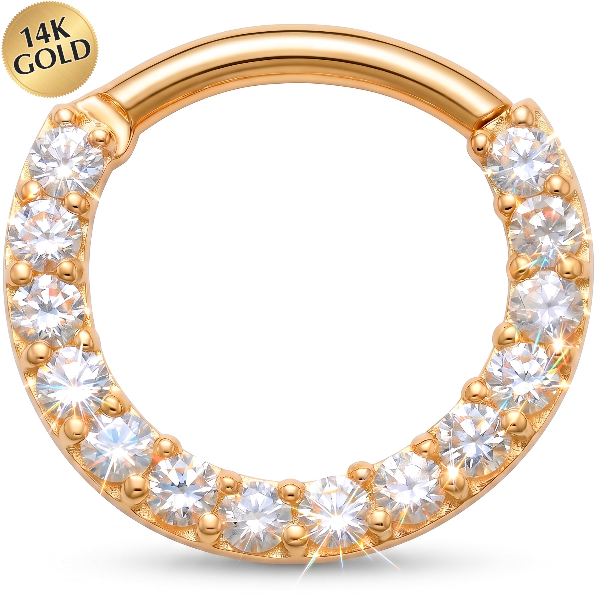 16G 5/16 Solid 14k Yellow Gold CZ Eternal Sparkle Hinged Segment Clicker Ring