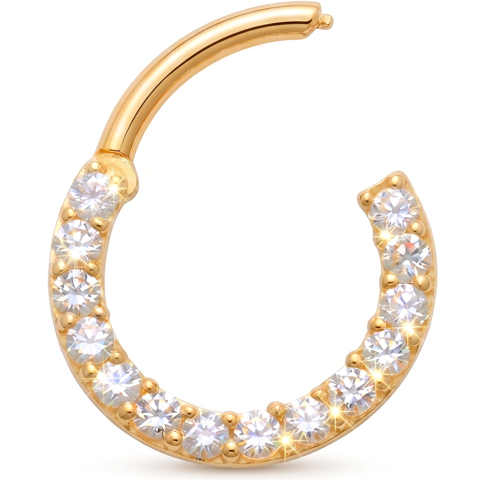 16G 5/16 Solid 14k Yellow Gold CZ Eternal Sparkle Hinged Segment Clicker Ring