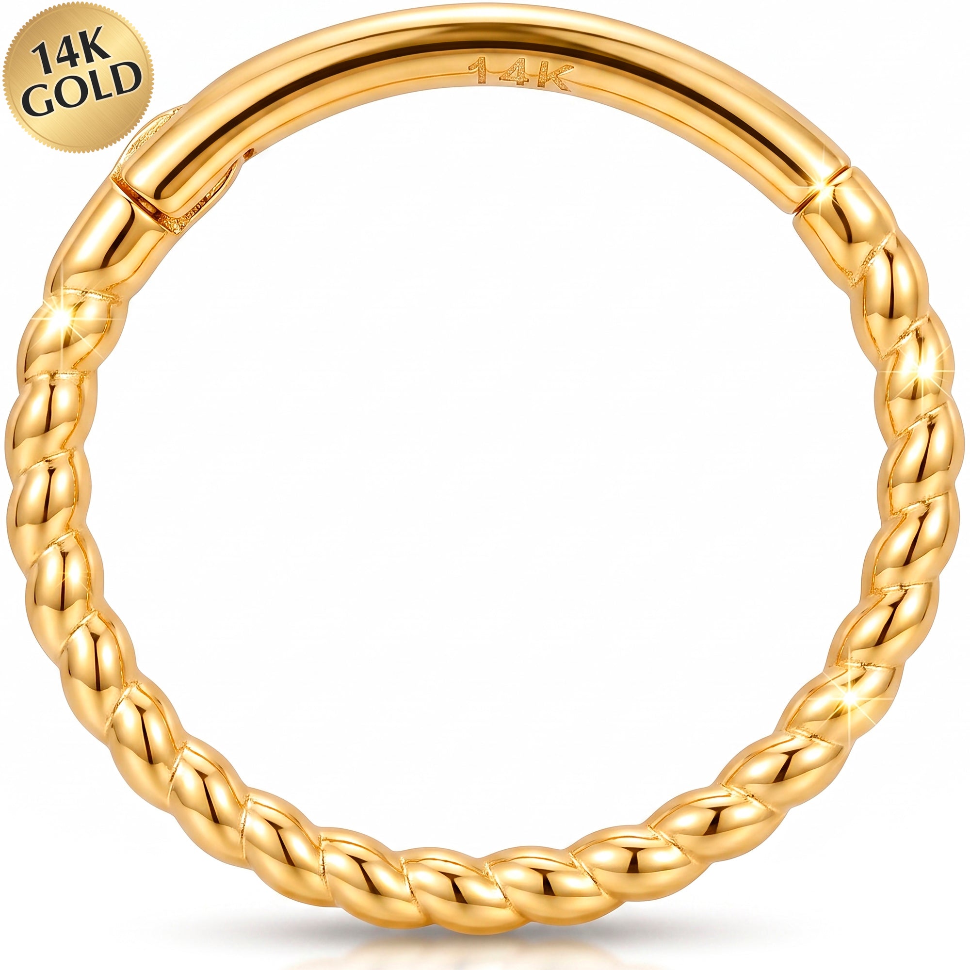 16G 3/8 Solid 14k Yellow Gold Golden Twist Hinged Segment Clicker Ring