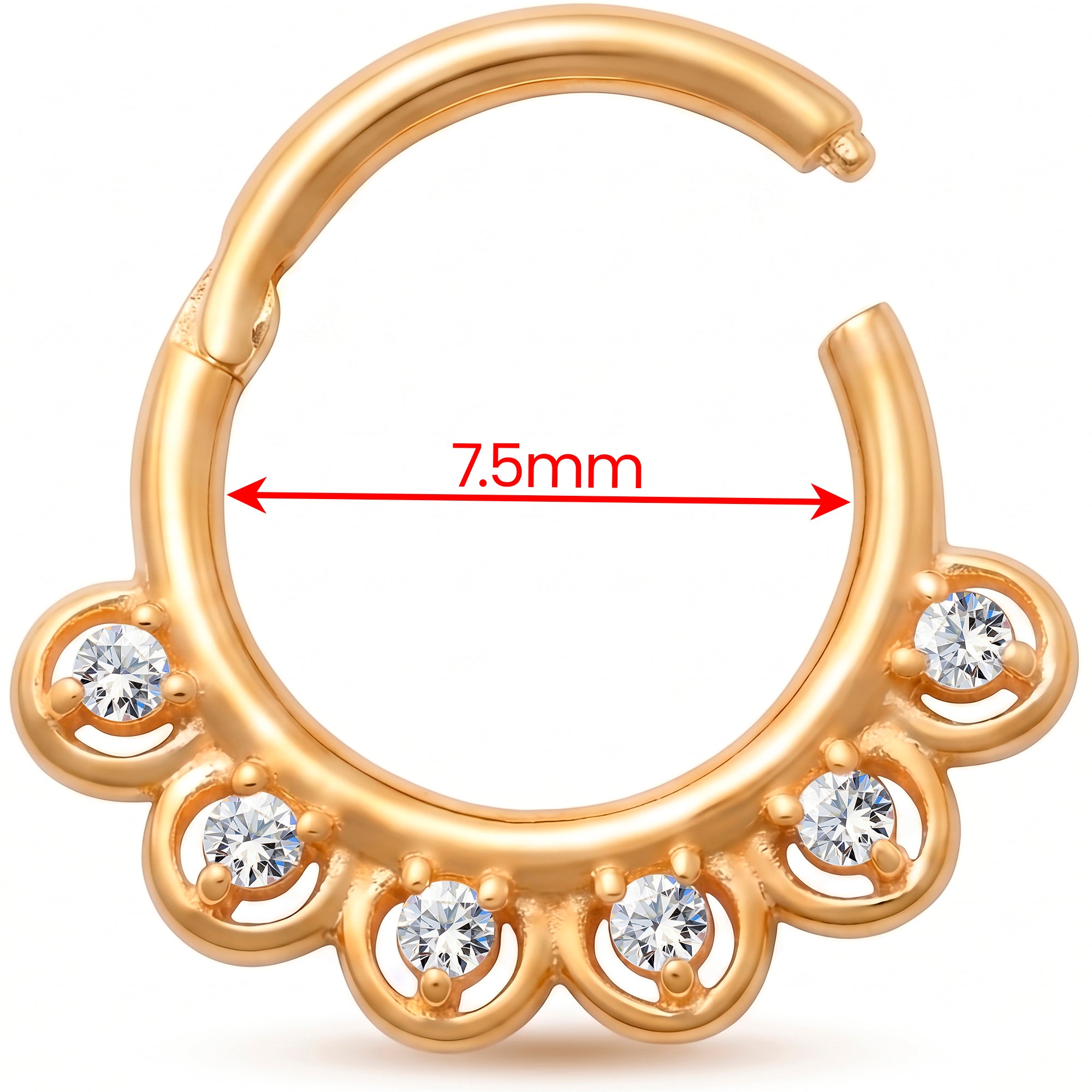 18G 5/16 Solid 14k Yellow Gold CZ Celestial Orbit Hinged Segment Clicker Ring