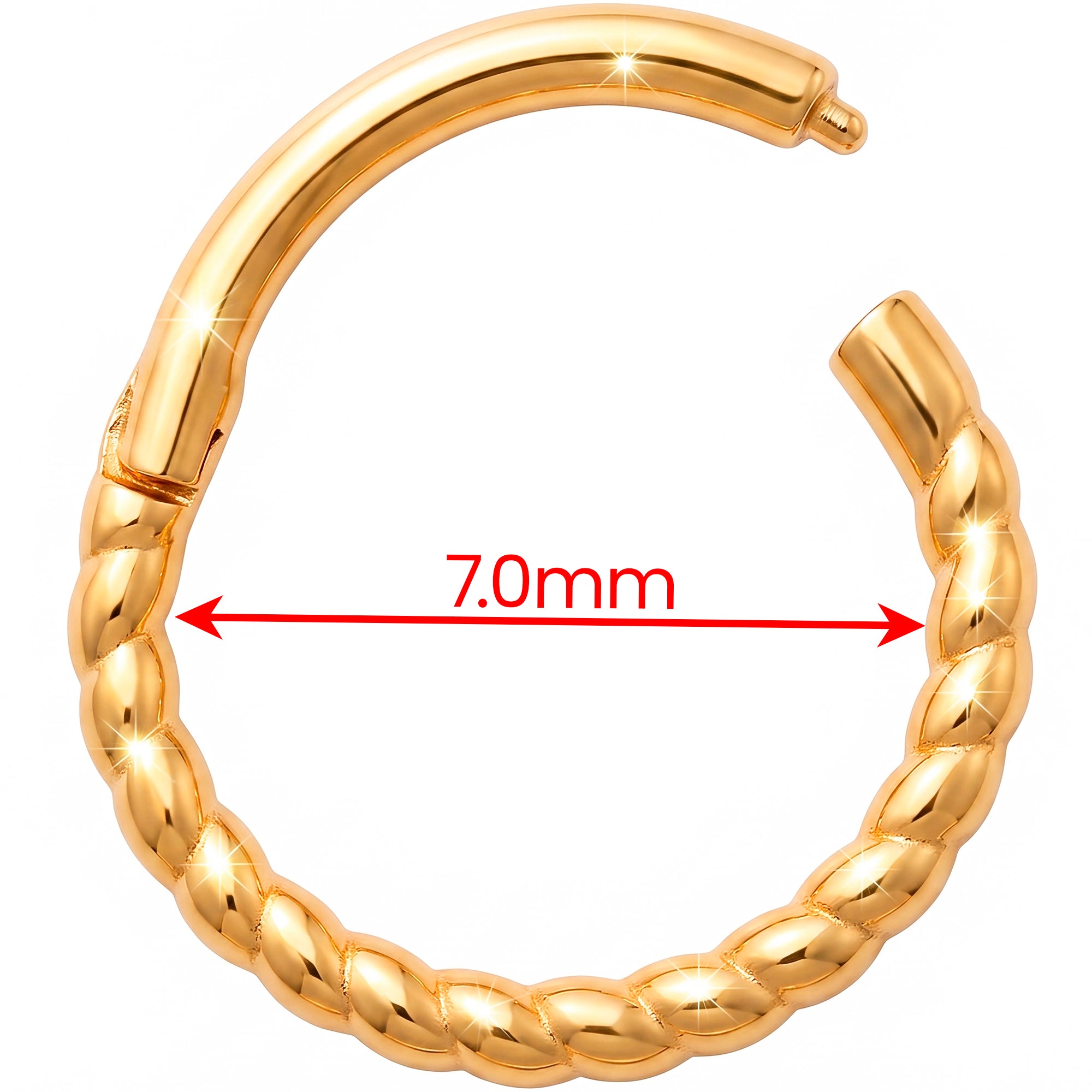18G 5/16 Solid 14k Yellow Gold Twisted Rope Hinged Segment Clicker Ring
