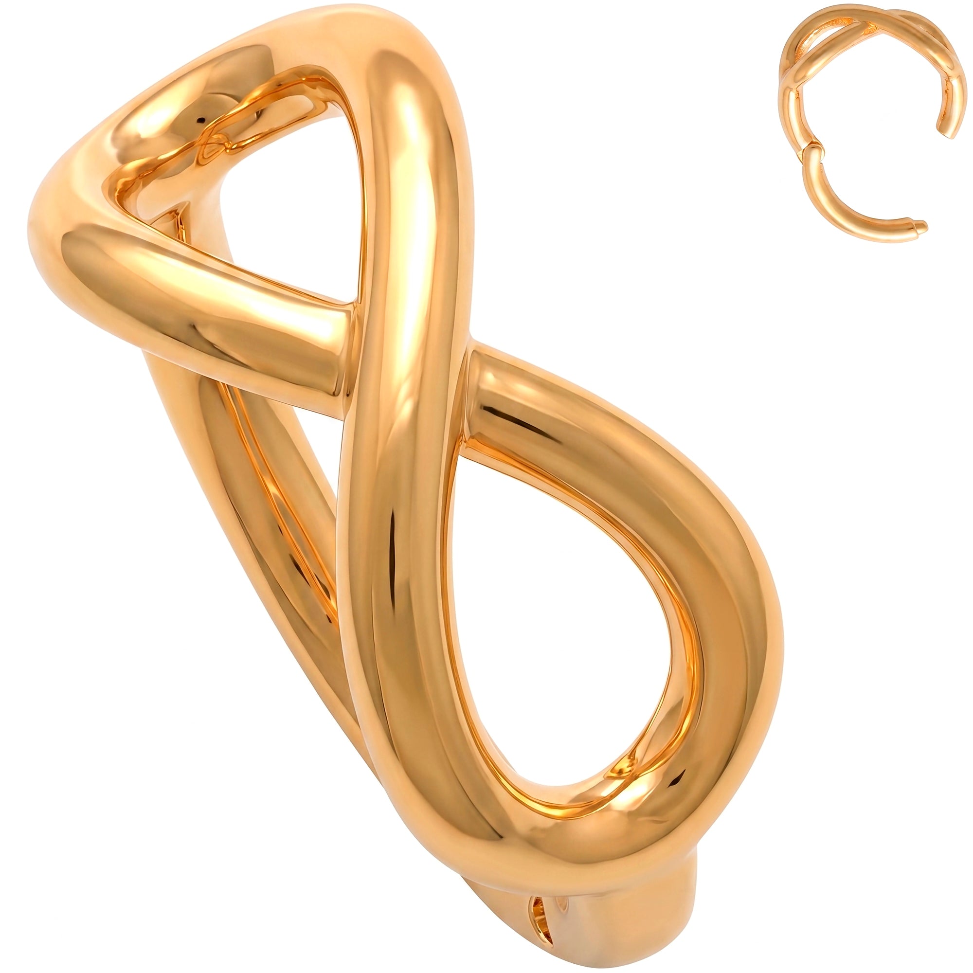 16G 5/16 Solid 14k Yellow Gold Forward Facing Sculpted Infinity Hinged Segment Clicker Ring