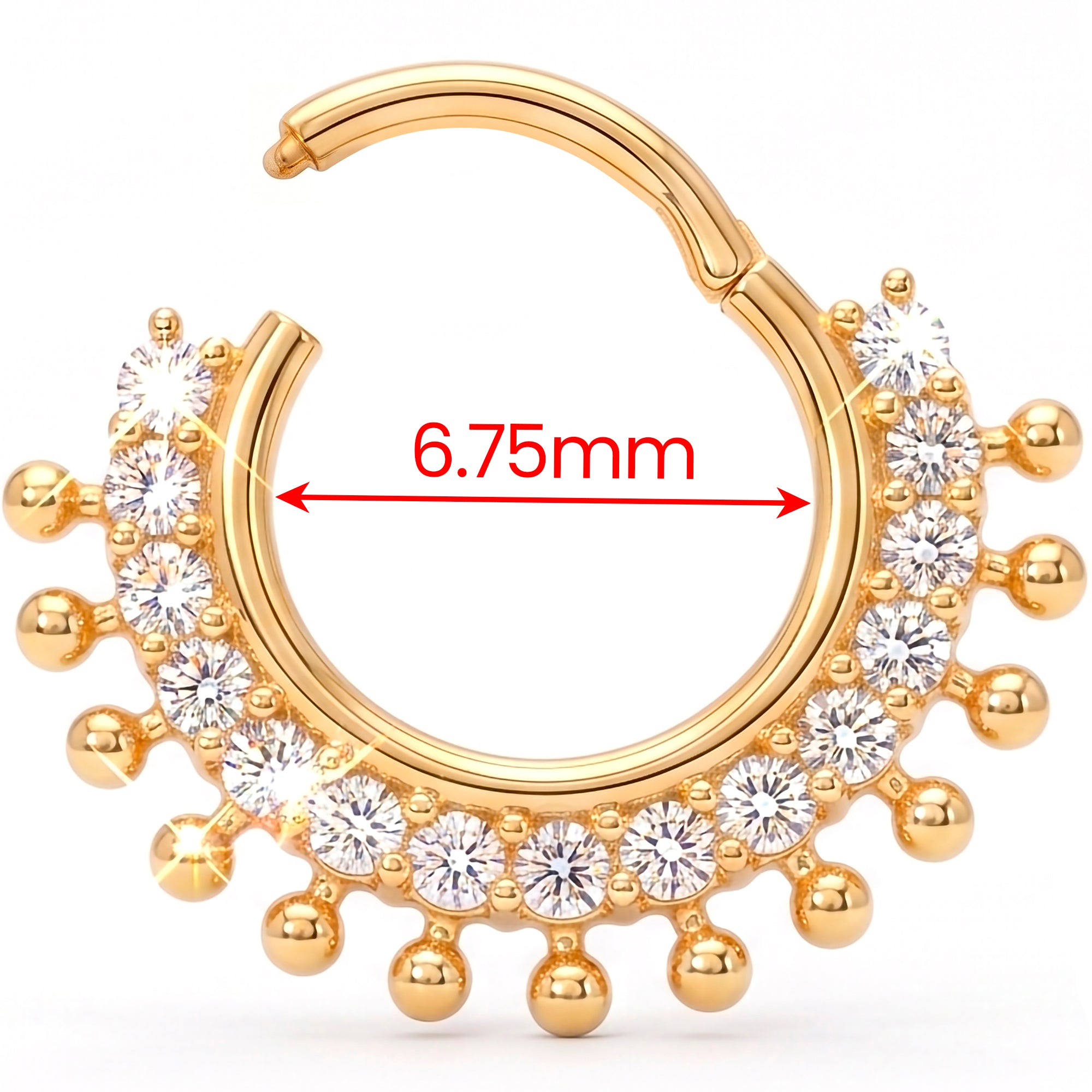 18G 5/16 Solid 14k Yellow Gold CZ Celestial Fringe Hinged Segment Clicker Ring