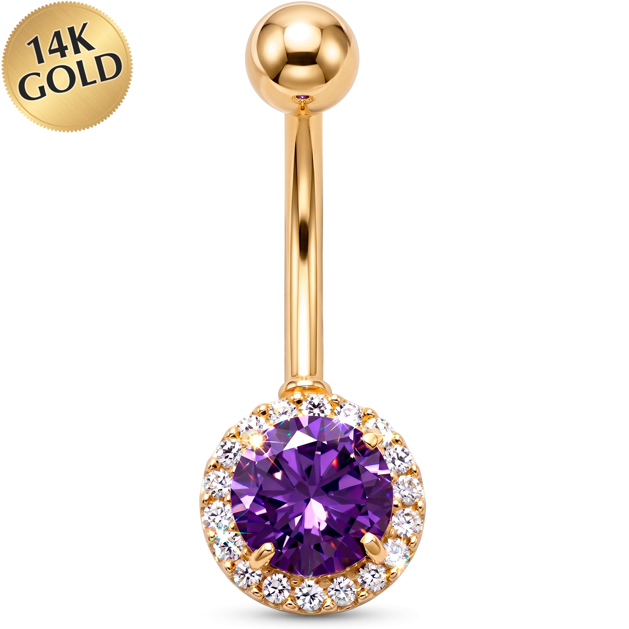 Solid 14k Yellow Gold Cubic Zirconia Halo Belly Ring