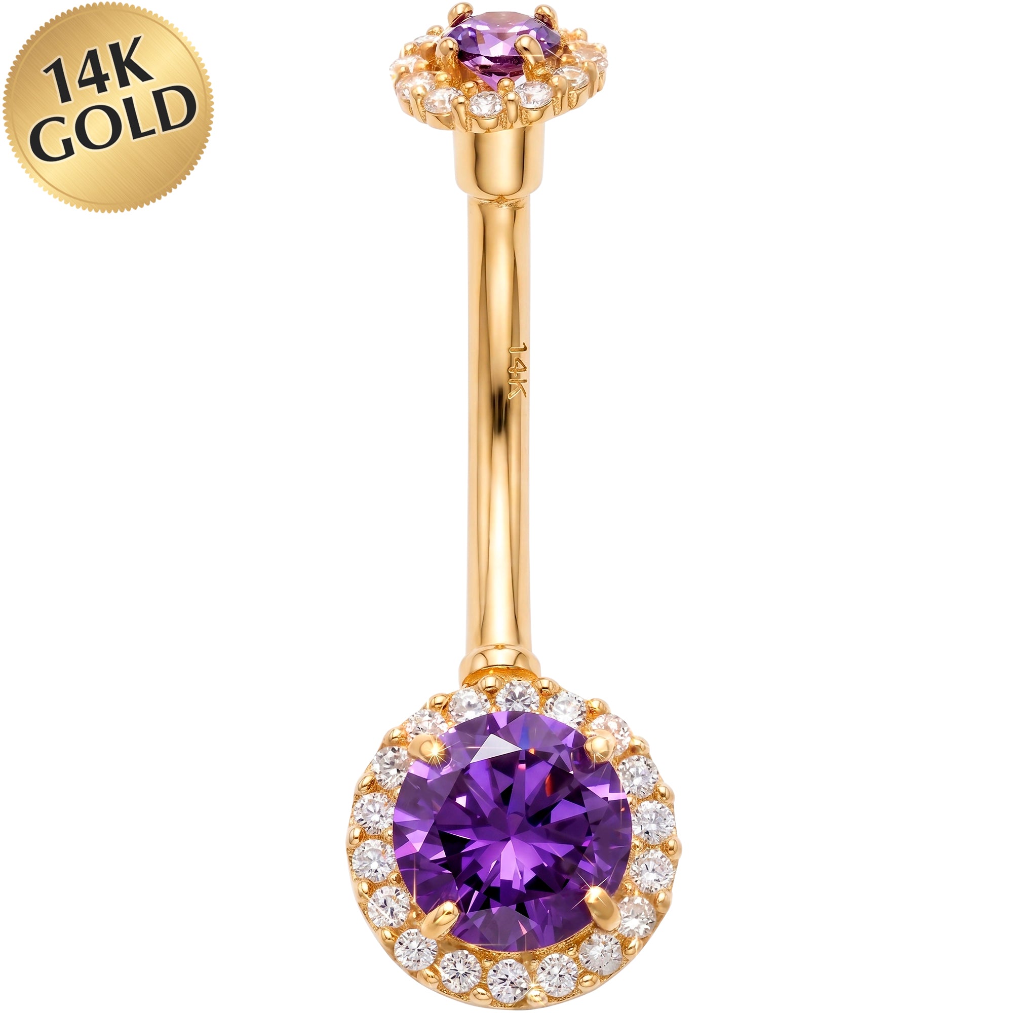 Solid 14k Yellow Gold CZ Majestic Halo Belly Ring