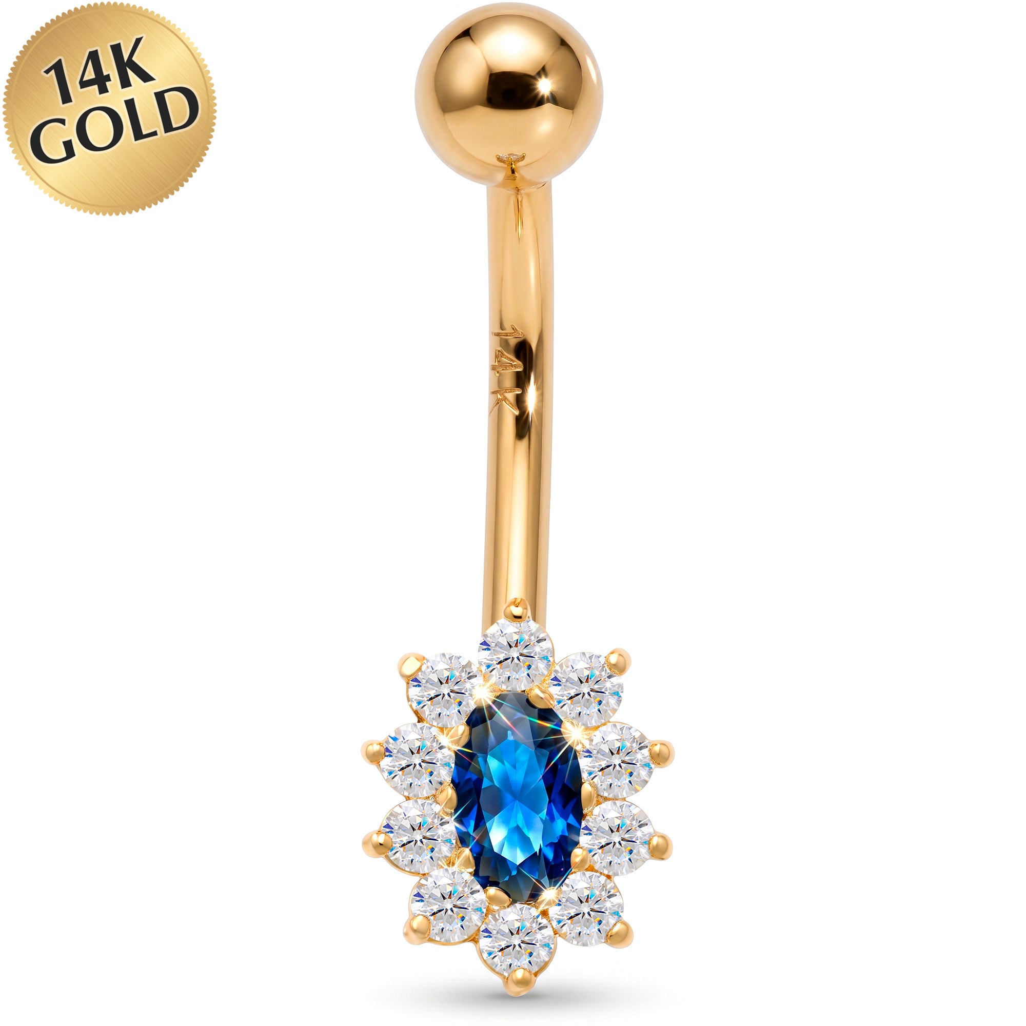 Solid 14k Gold CZ Royal Crown Jewel Belly Ring