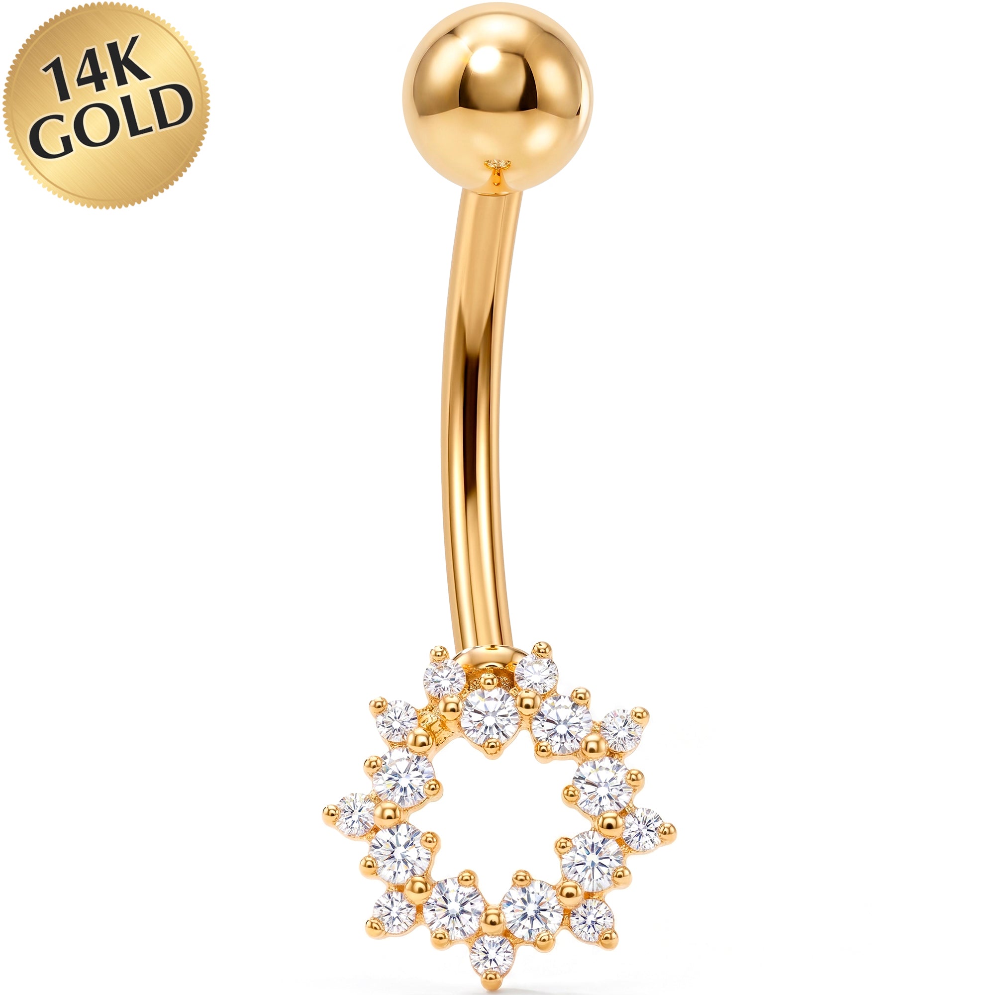 14k Gold Belly Piercing Jewelry - CZ Eternal Halo Belly Ring