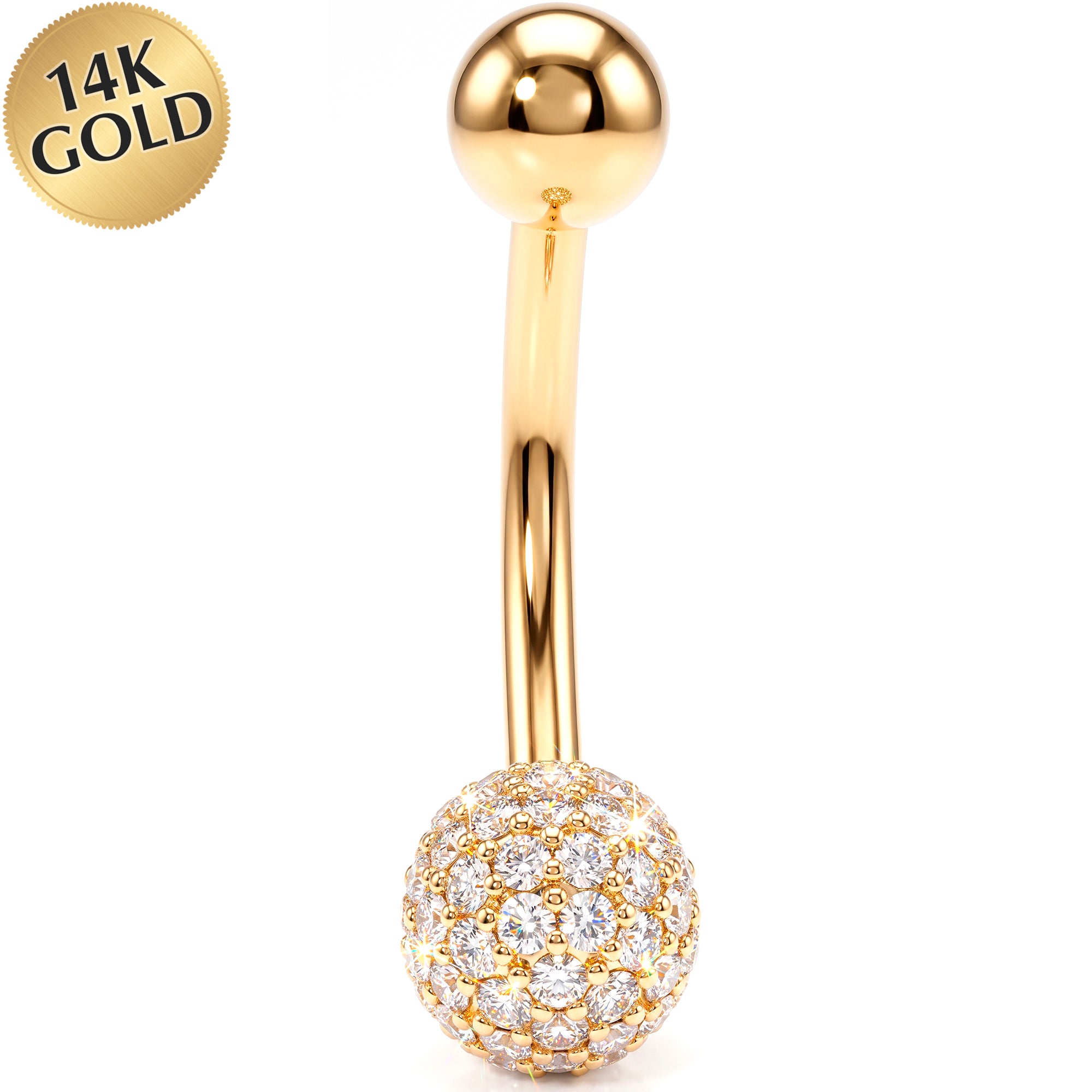 14k Gold Belly Piercing Jewelry - CZ Celestial Orb Belly Ring