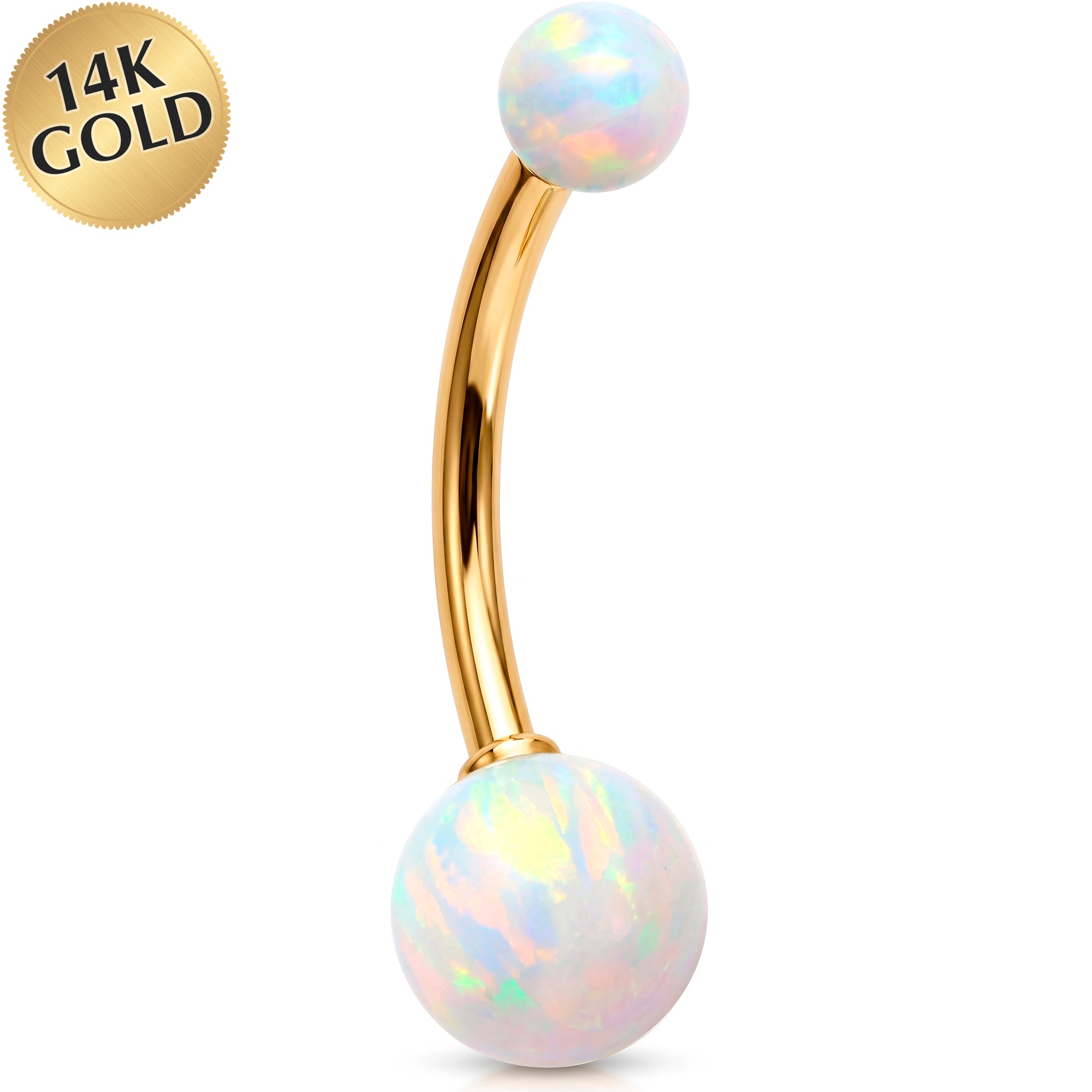 14k Gold Belly Piercing Jewelry - Synthetic Luminous Opal Belly Ring