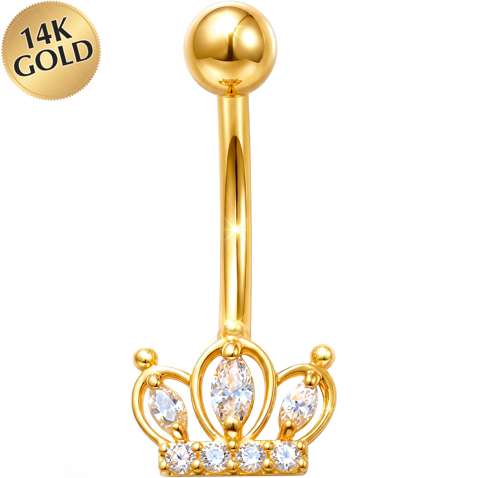 14k Gold Belly Piercing Jewelry - CZ Imperial Crown Belly Ring