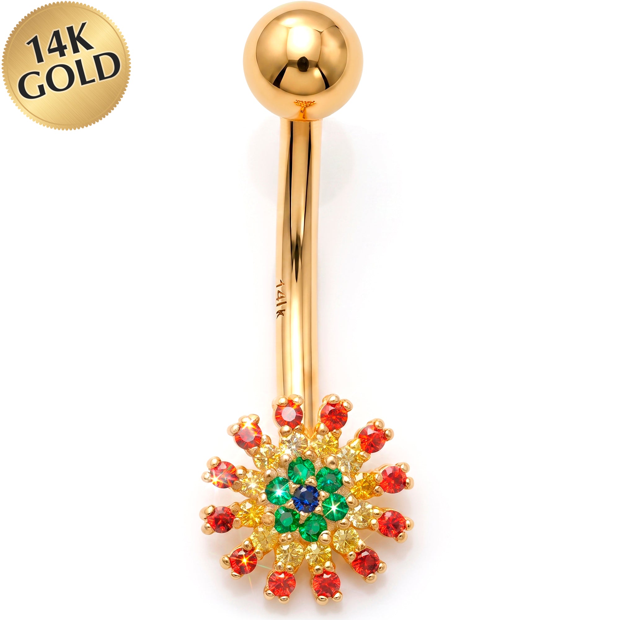 14k Gold Belly Piercing Jewelry - CZ Carnival Bloom Belly Ring