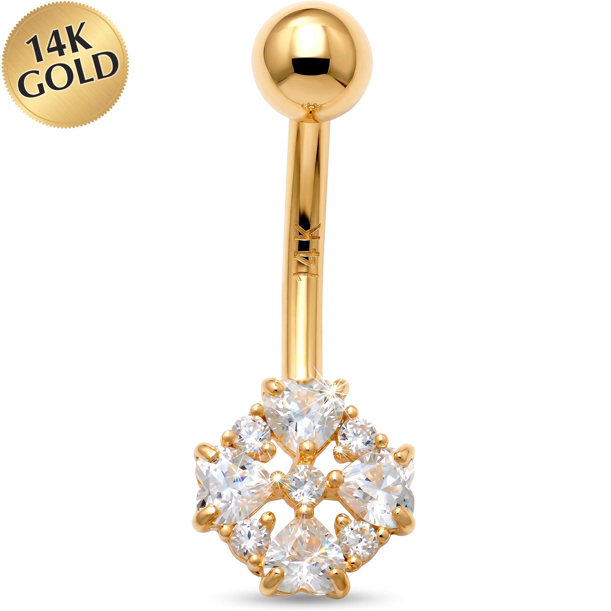14k Gold Belly Piercing Jewelry - CZ Royal Snow Blossom Belly Ring