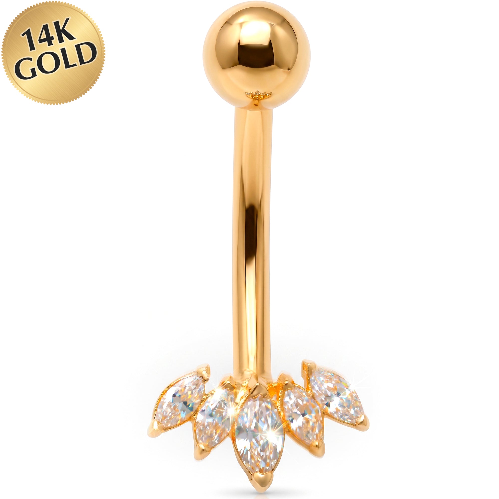 14k Gold Belly Piercing Jewelry - CZ Lotus Bloom Belly Ring
