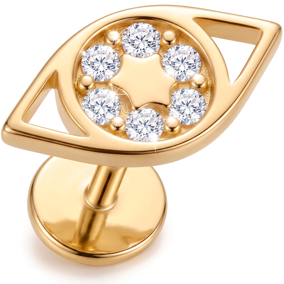 Solid 14k Yellow Gold Modern Oval Swirl CZ 18G Flat Back Earring