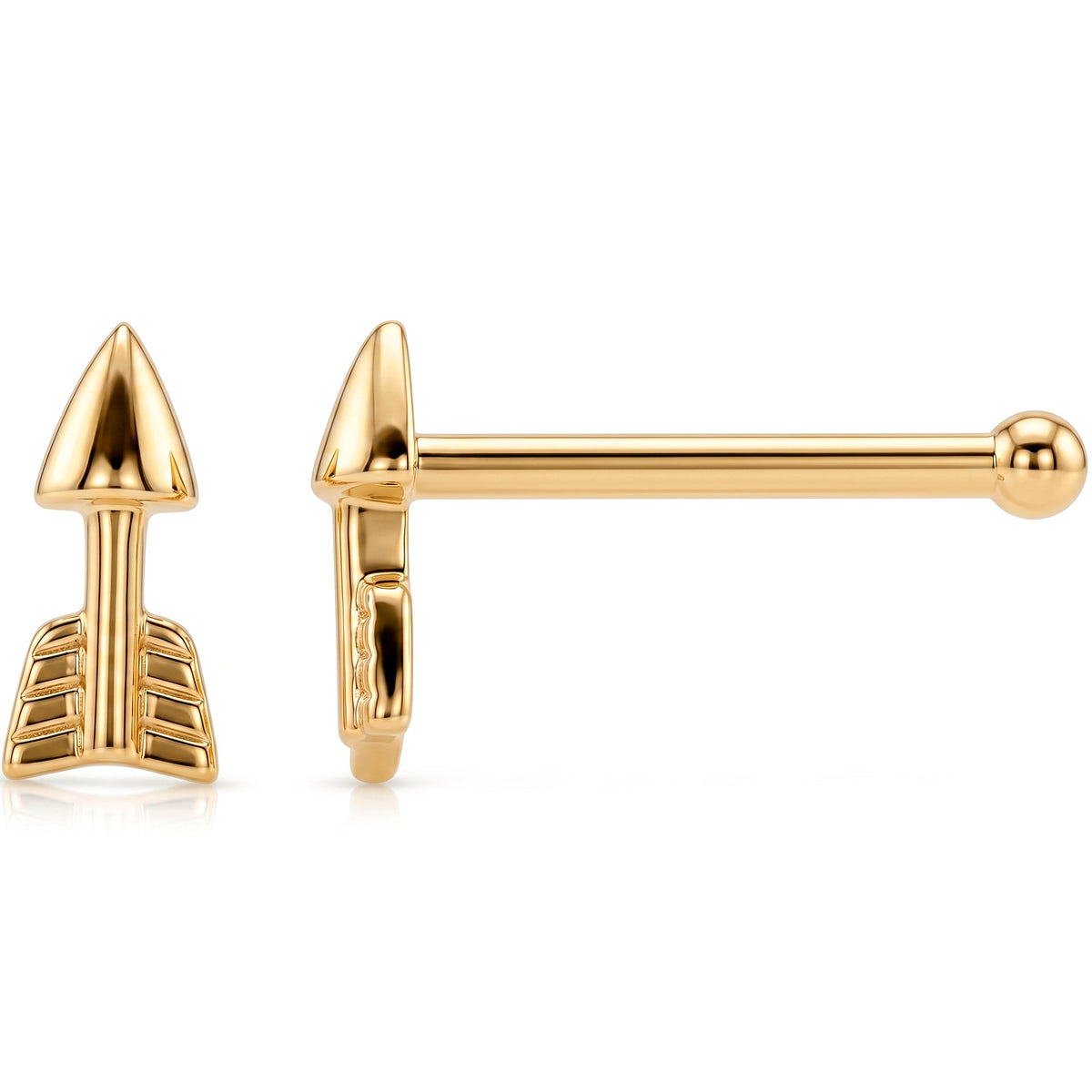 Solid 14k Yellow Gold Golden Arrow 22G Nose Bone Stud