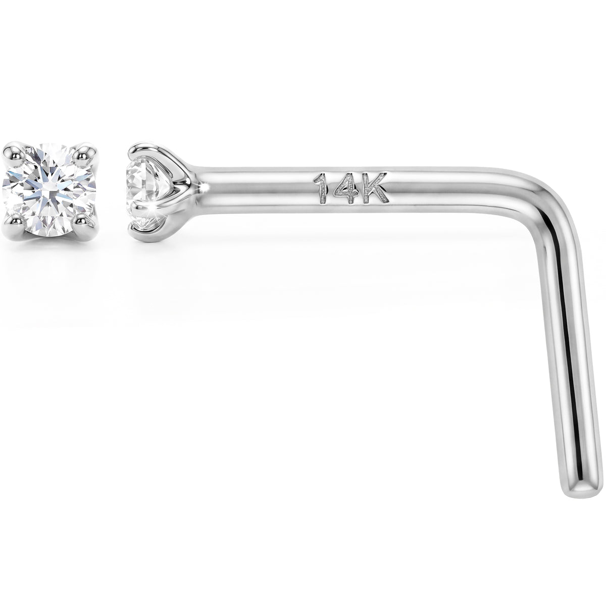Solid 14k Gold Classic Solitaire CZ 22G L-Shape Nose Ring