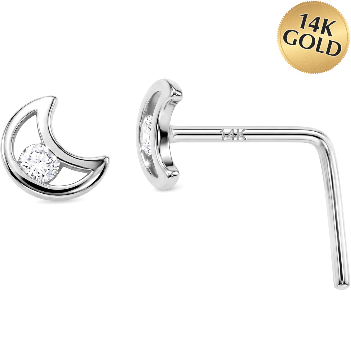 14k Gold Crescent Moon Nose Ring 22 Gauge