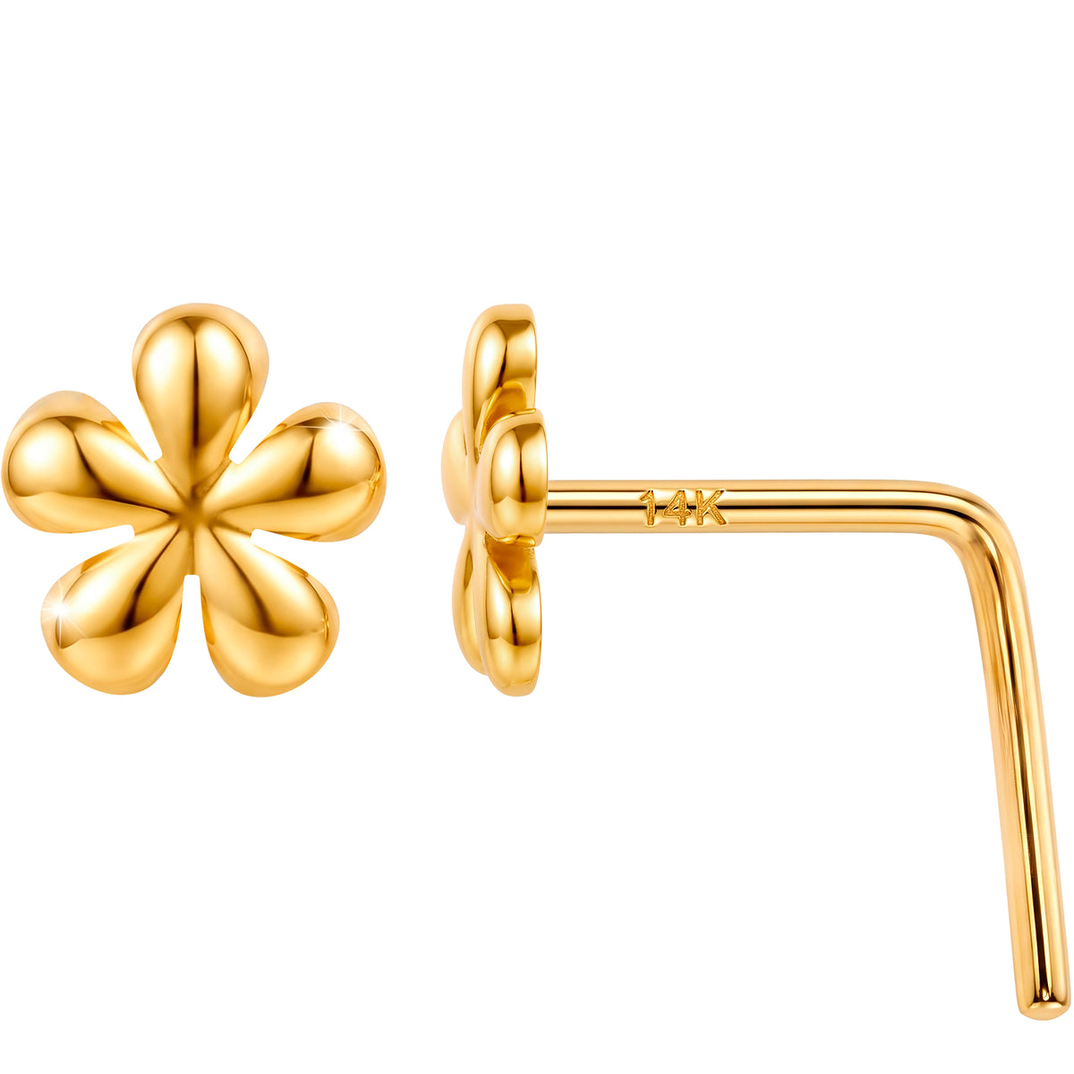Solid 14k Yellow Gold Golden Daisy 22G L-Shape Nose Ring