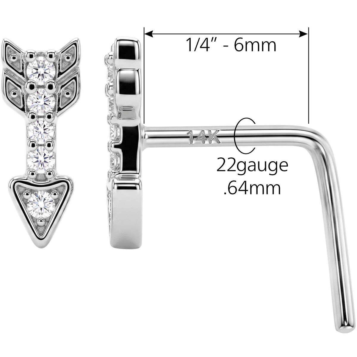 Solid 14k Gold Golden Arrow 22G L-Shape Nose Ring