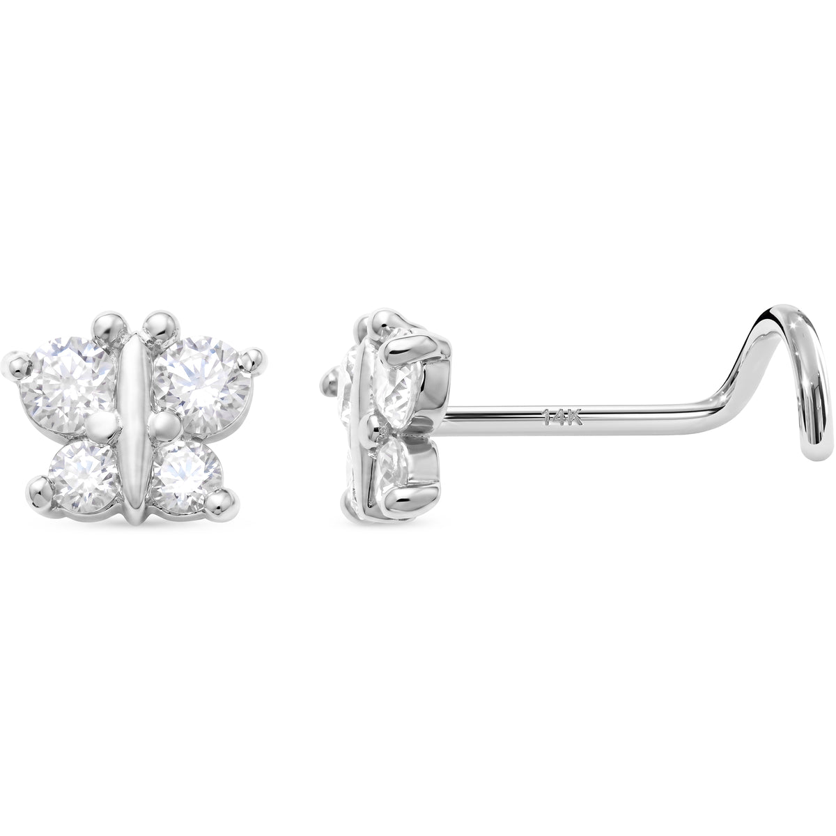 Solid 14k White Beautiful Butterfly CZ 22G Nose Screw Ring
