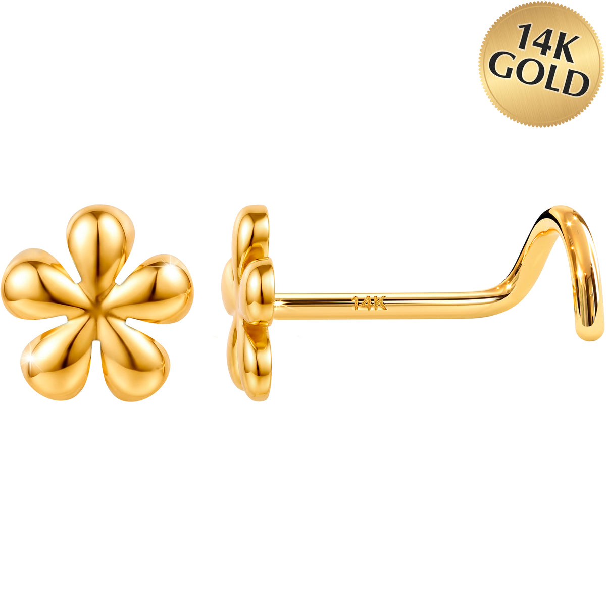 Solid 14k Yellow Gold Golden Daisy 22G Nose Screw Ring
