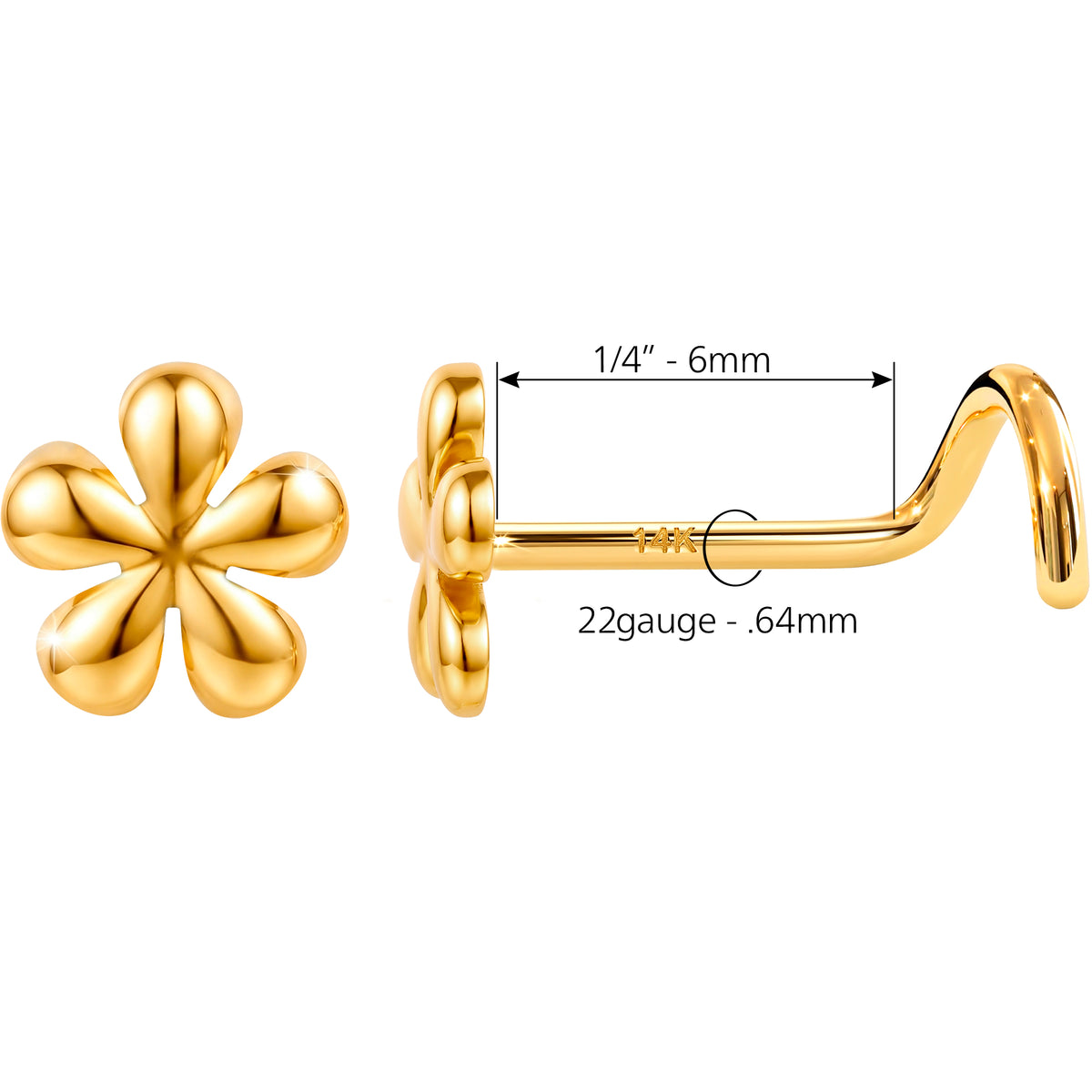 Solid 14k Yellow Gold Golden Daisy 22G Nose Screw Ring