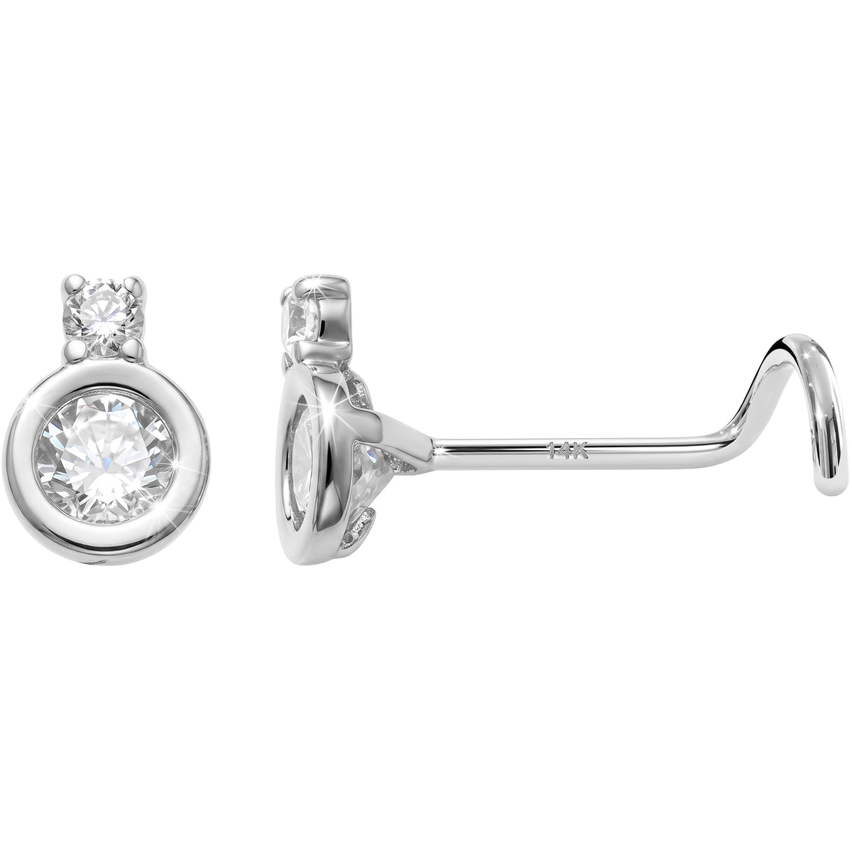 Solid 14k White Gold CZ Celestial Orbit 22G Nose Screw Ring
