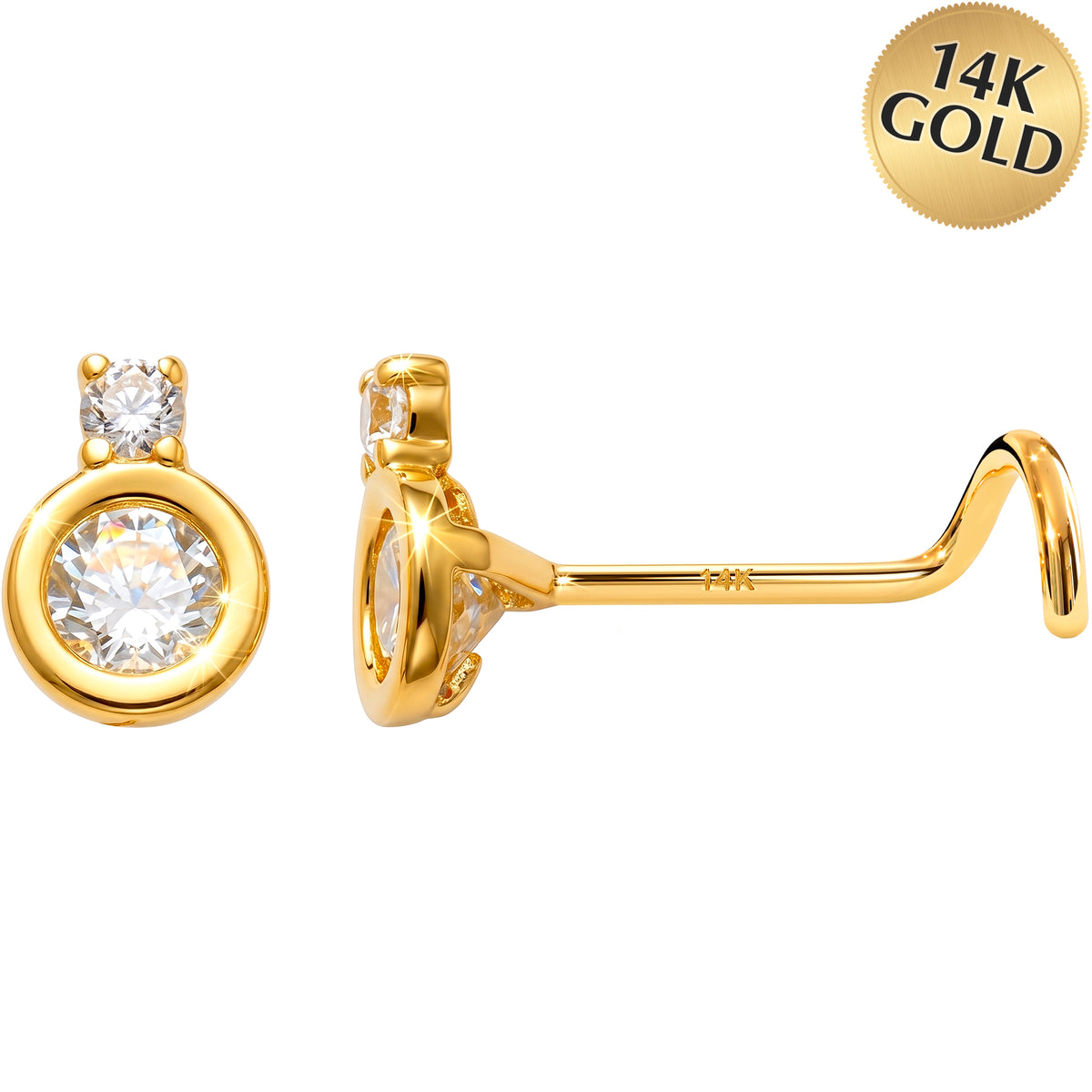Solid 14k White Gold CZ Celestial Orbit 22G Nose Screw Ring