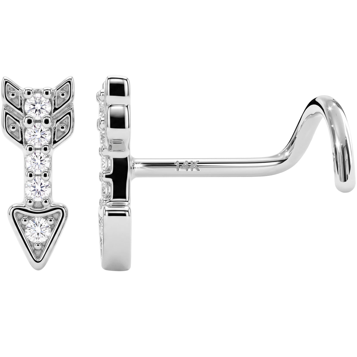Solid 14k White Gold Golden Arrow 22G Nose Screw Ring