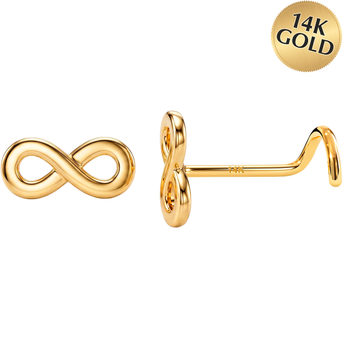 Solid 14k Yellow Gold Forever Infinity 22G Nose Screw Ring