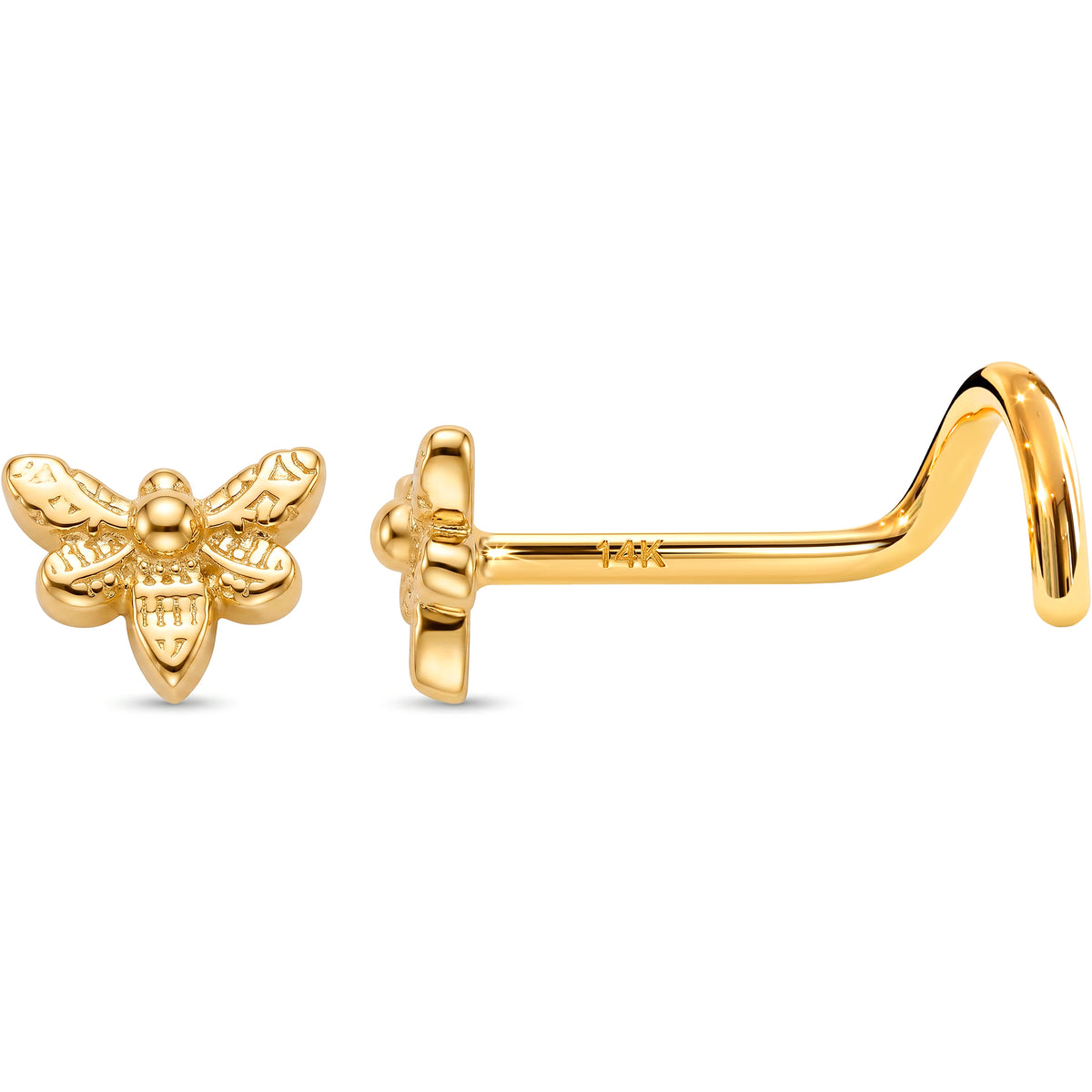 Solid 14k Yellow Gold Honey Bee 22G Nose Screw Ring