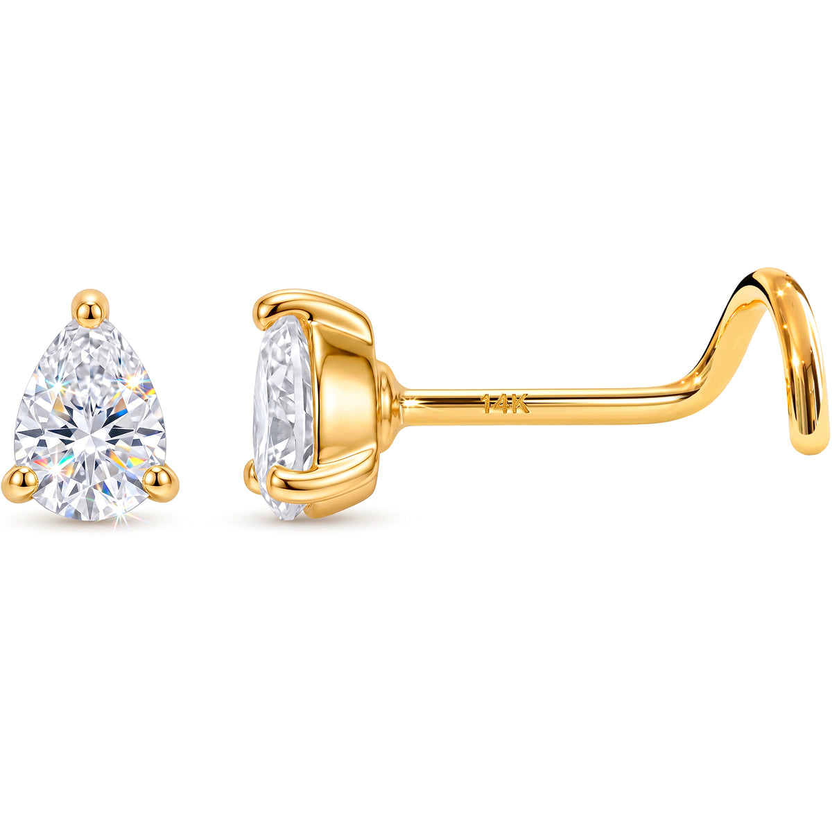 Solid 14k Yellow Gold Trillion Sparkle CZ 22G Nose Screw Ring