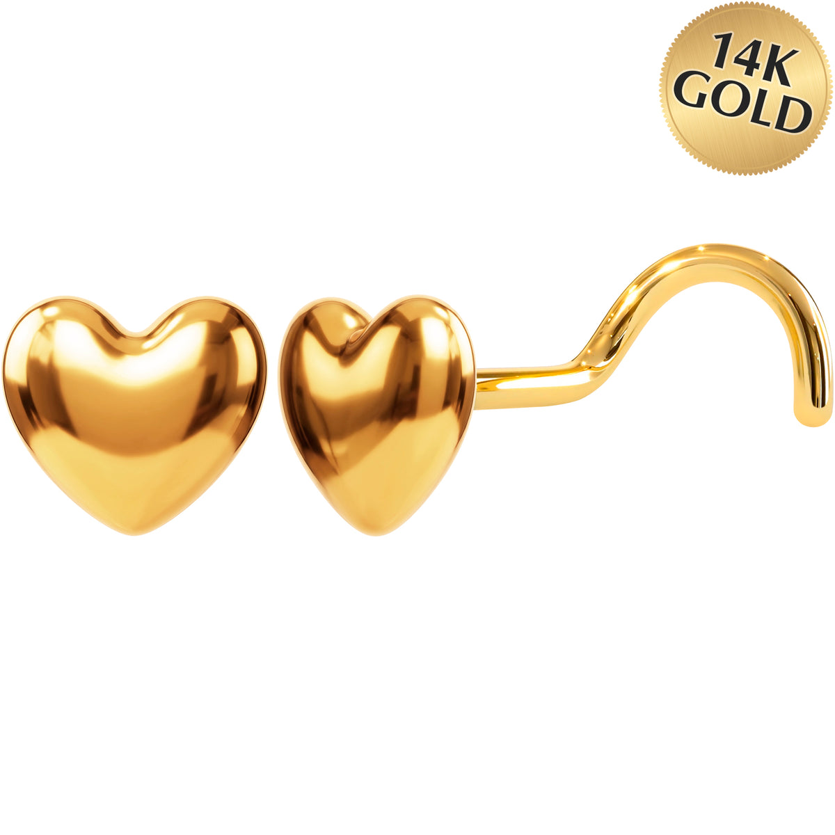 Solid 14k Yellow Puffy Heart 22G Nose Screw Ring