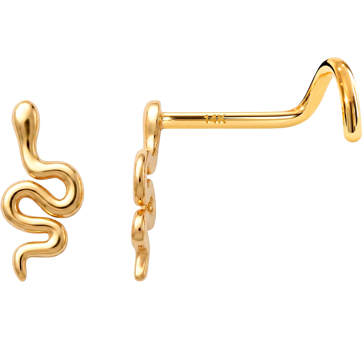 Solid 14k Yellow Gold Slithering Snake 22G Nose Screw Ring