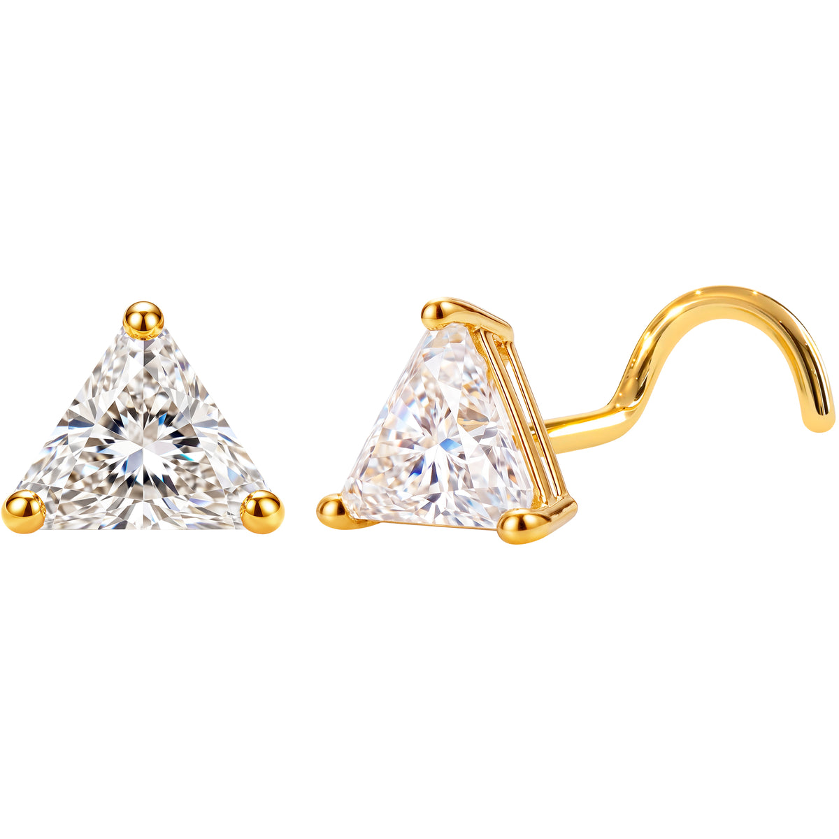 Solid 14k Yellow Gold 2mm Triangle CZ 22G Nose Screw Ring