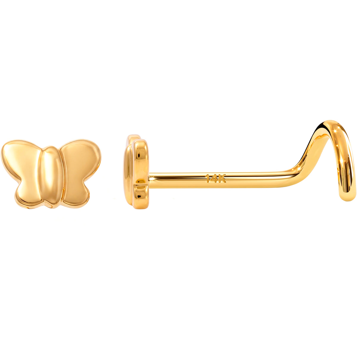 Solid 14K Yellow Gold Puffy Butterfly 22G Nose Screw Ring