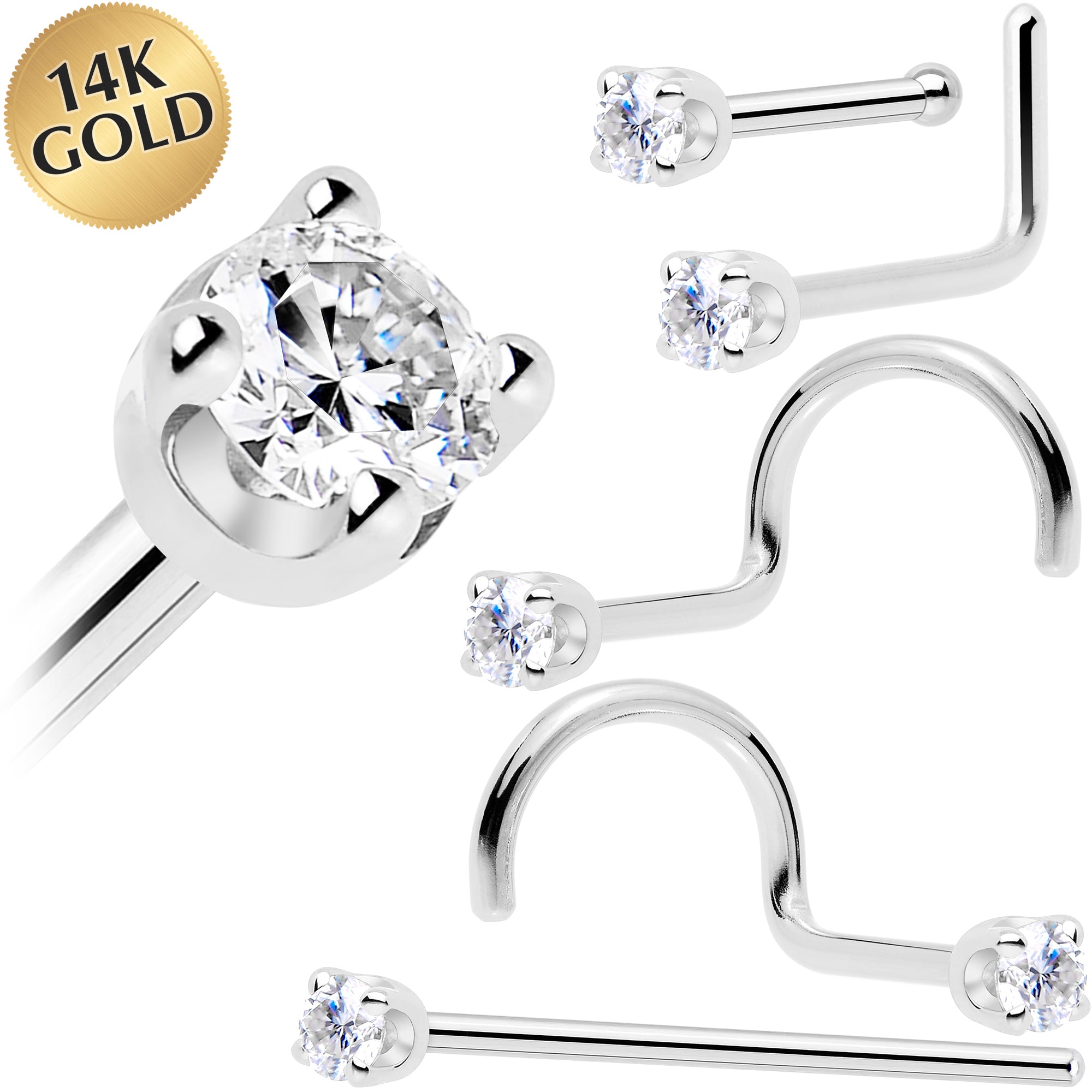 14k White Gold 2mm Diamond Nose Ring 18 Gauge Nose Bone