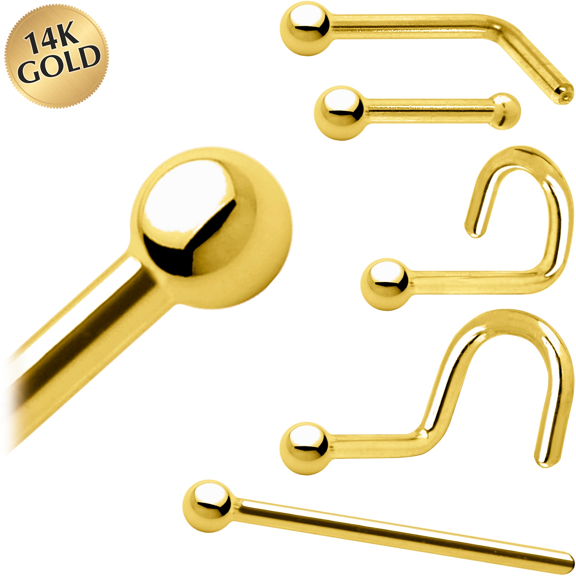 Solid 14KT Yellow Gold 1.5mm Ball Nose Ring 18 Gauge