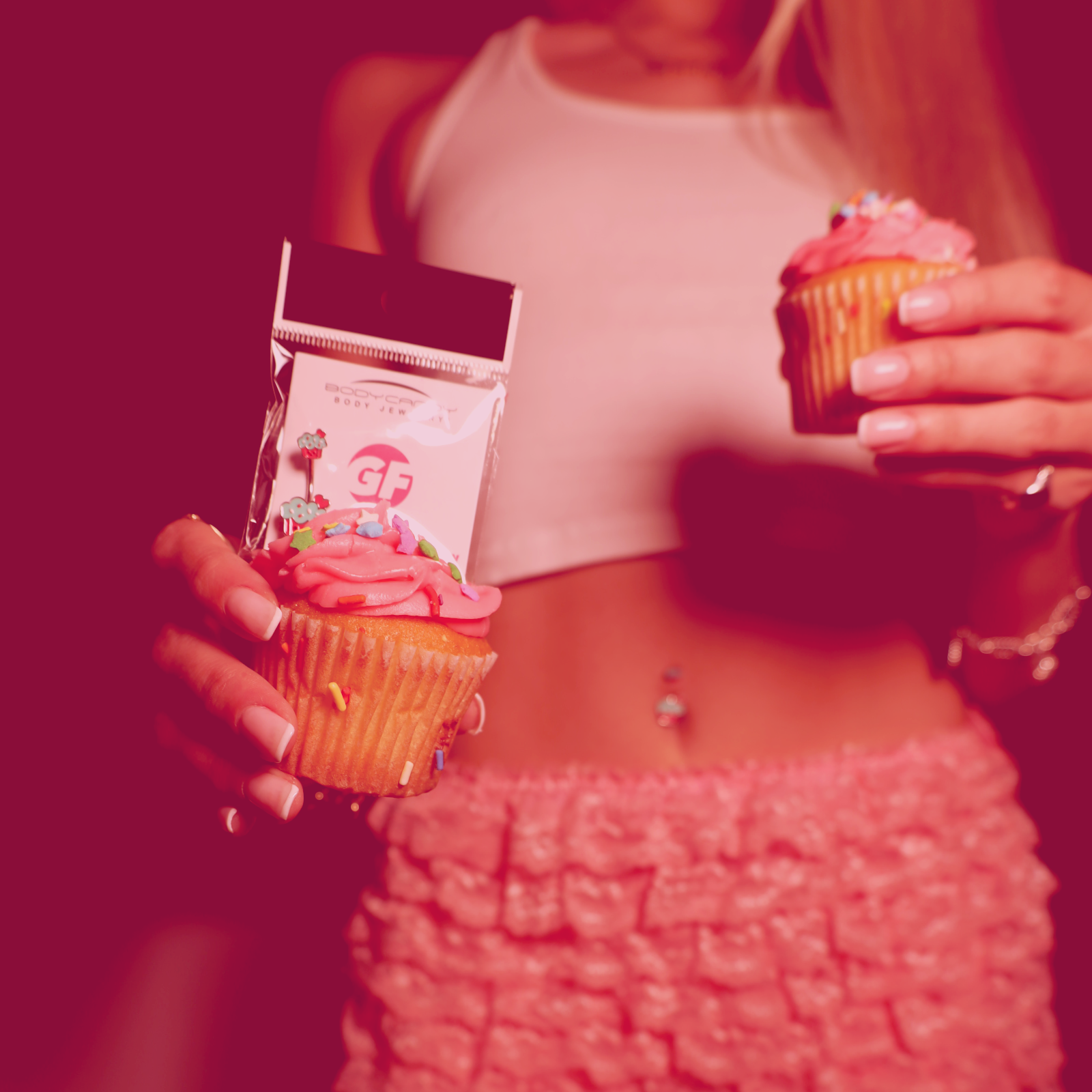 Sydney Belle Girlfriend Collection Sweet Happy Cupcake Pink Blue Double Mount Belly Ring