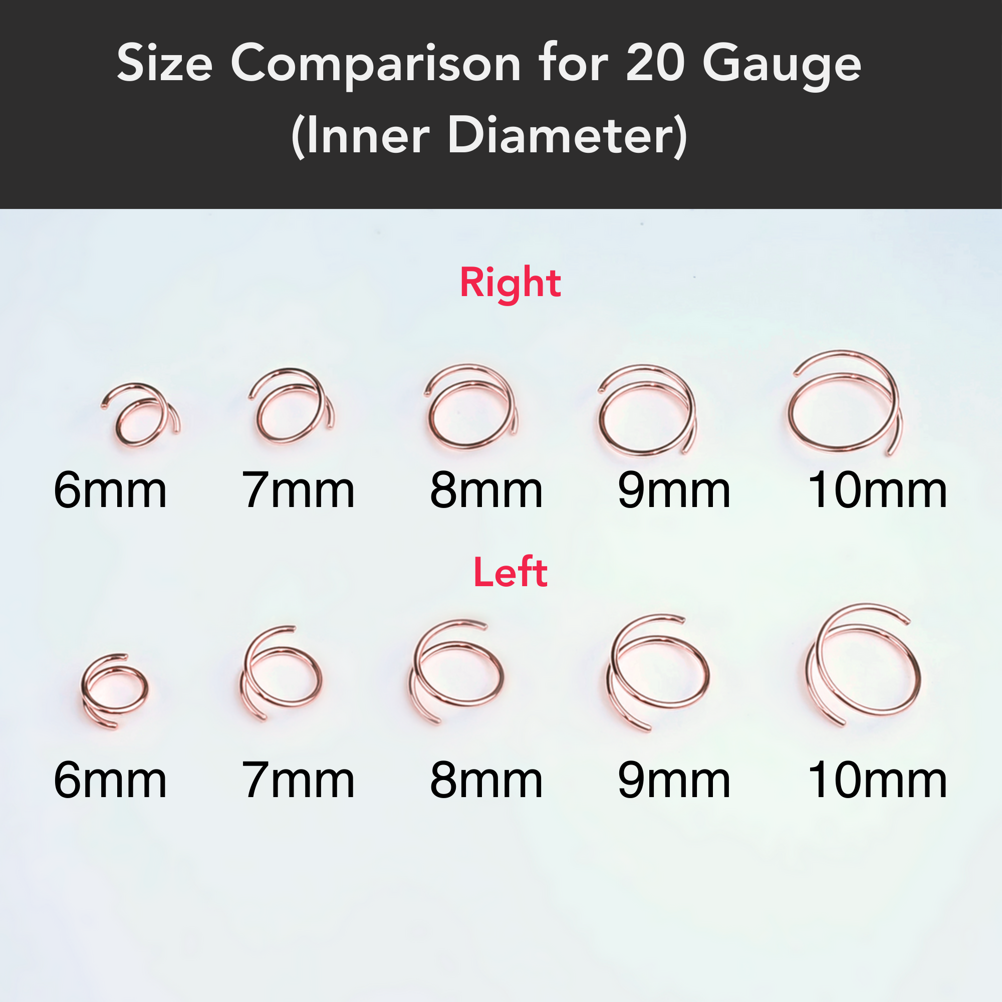 Double Hoop Nose Solid 14k Rose Gold Spiral Nose Ring 20G 8mm Right