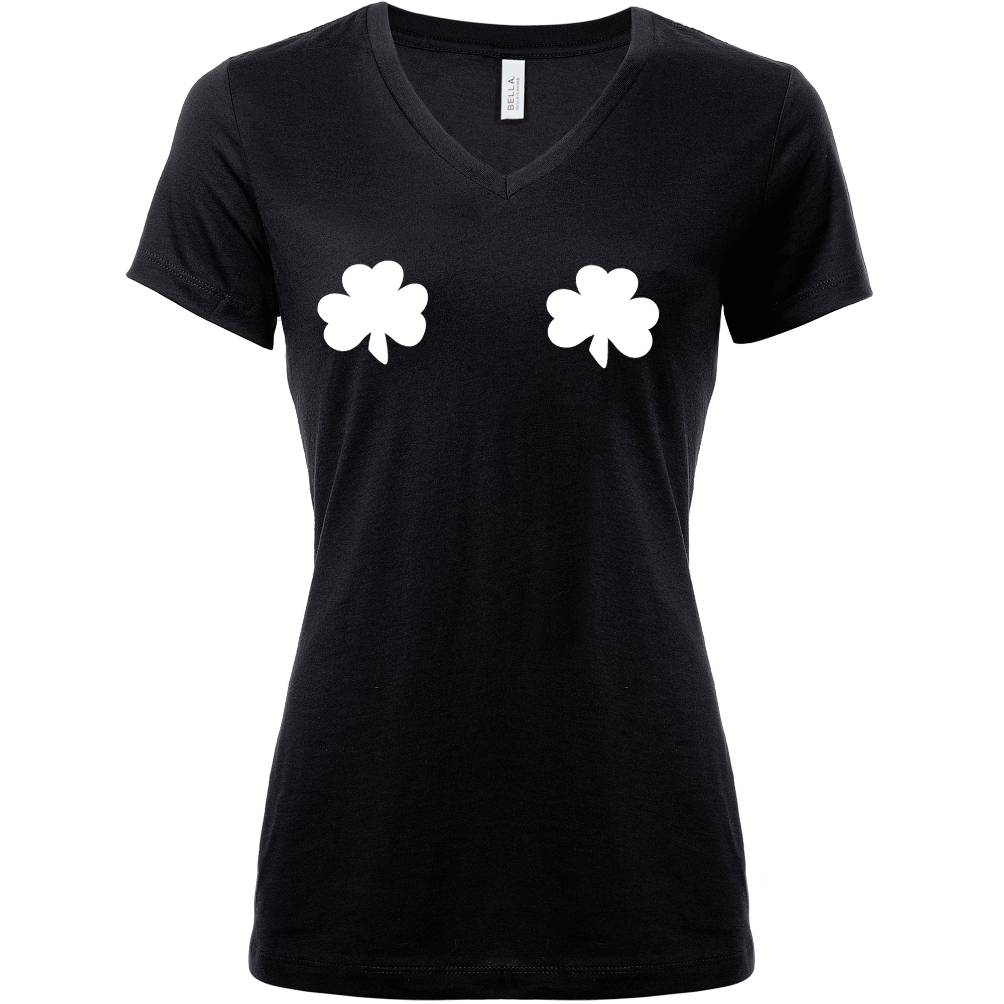 Lucky Glow in the Dark Shamrocks Black V-Neck Boobies Tee Shirt