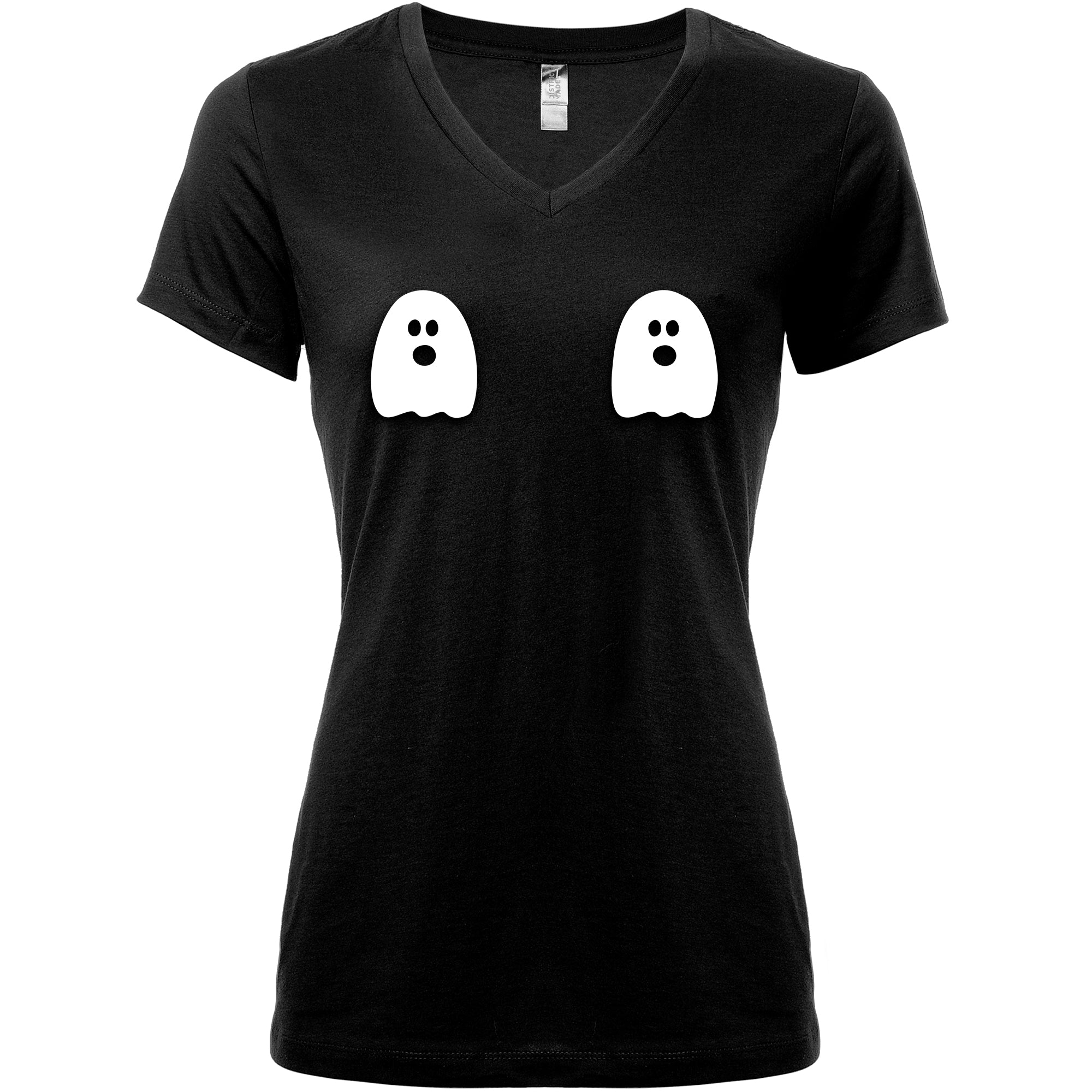 Halloween Glow in the Dark Ghost Boobies Tee V-Neck Tee Shirt 100% Cotton